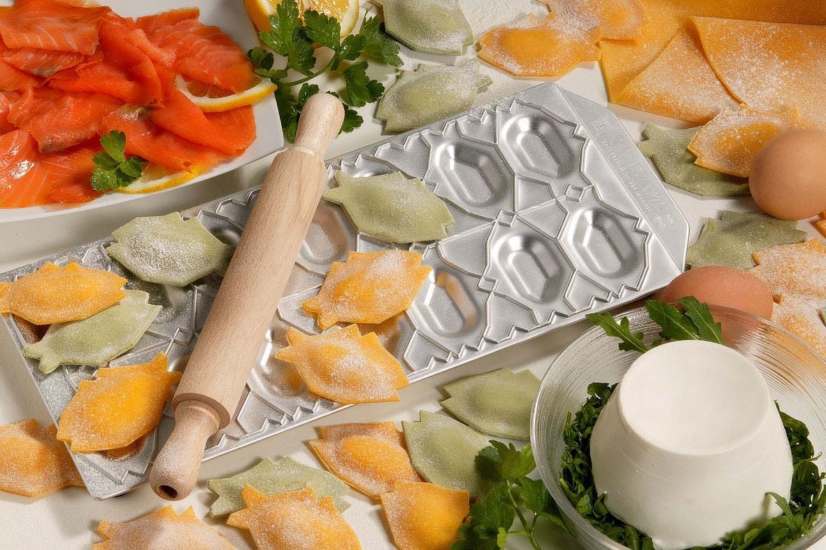 imperia Ravioliform für 14 "Ravioli Pesciolini", inkl. Teigrolle, Aluminium