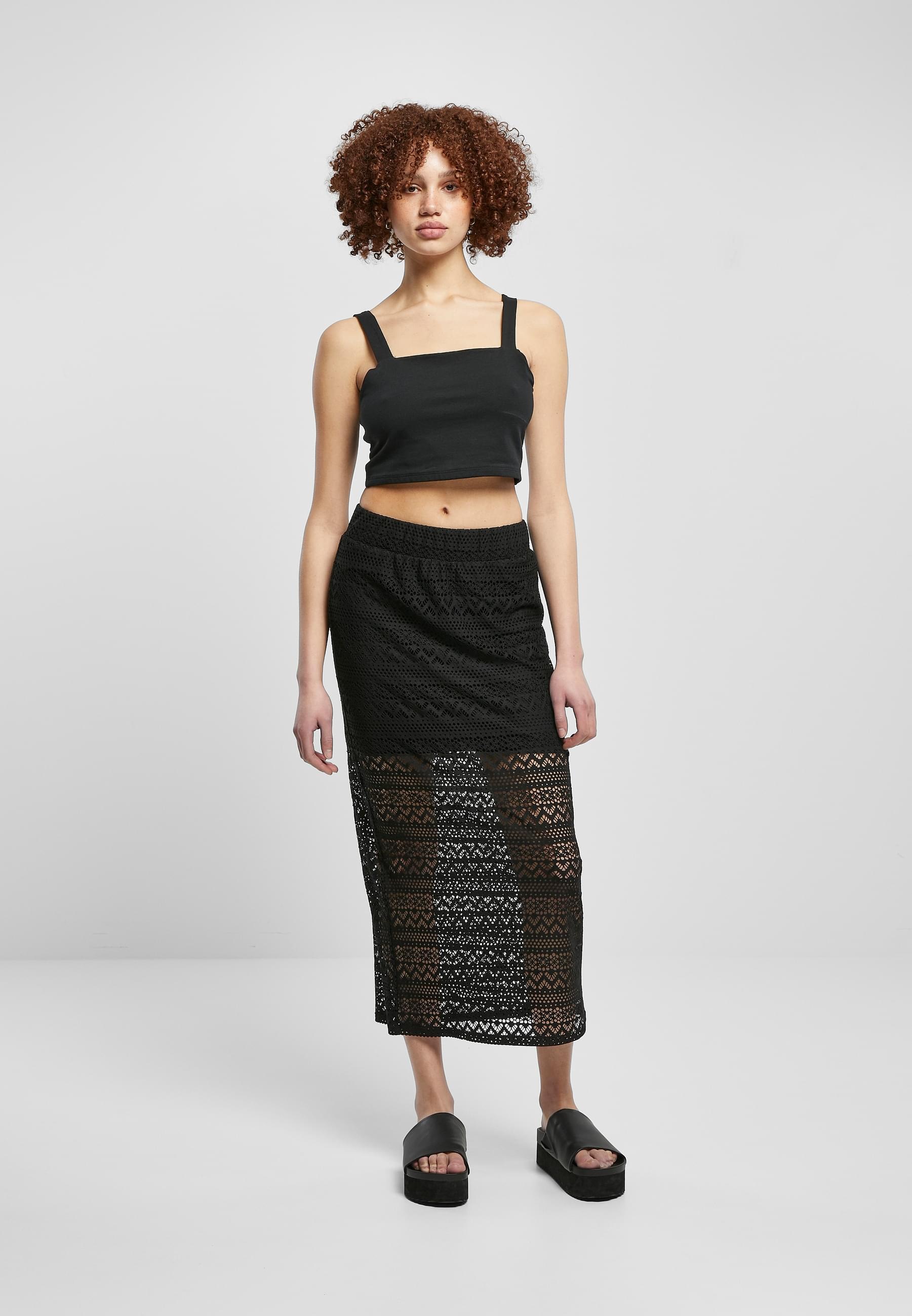 URBAN CLASSICS Jerseyrock »Urban Classics Damen Ladies Stretch Crochet Lace Midi Skirt« 1 Stk.