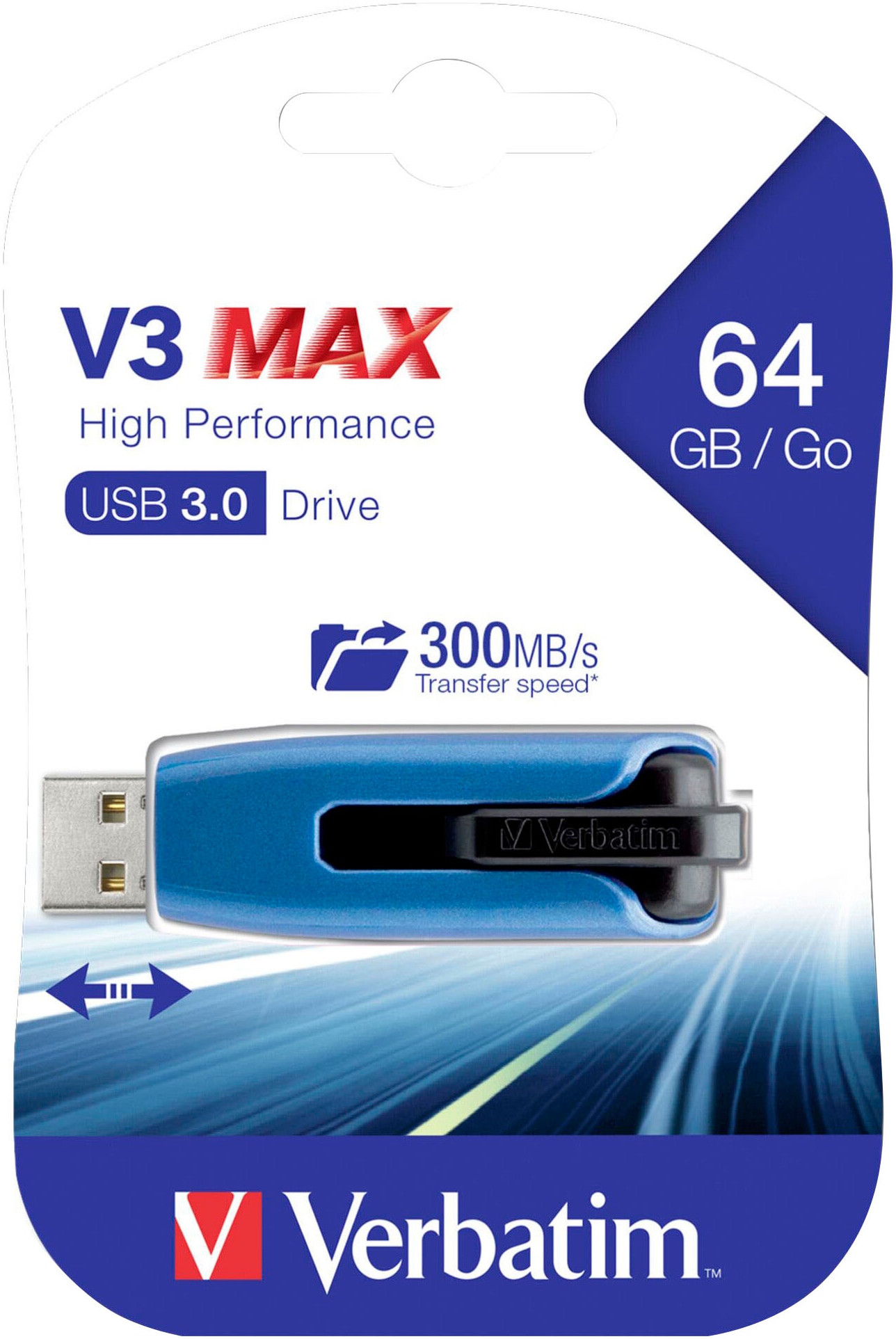 Verbatim USB-Stick »Store n Go V3 MAX 64GB USB 3.0 300MB/s«, (USB 2.0 Lesegeschwindigkeit 300 MB/s)