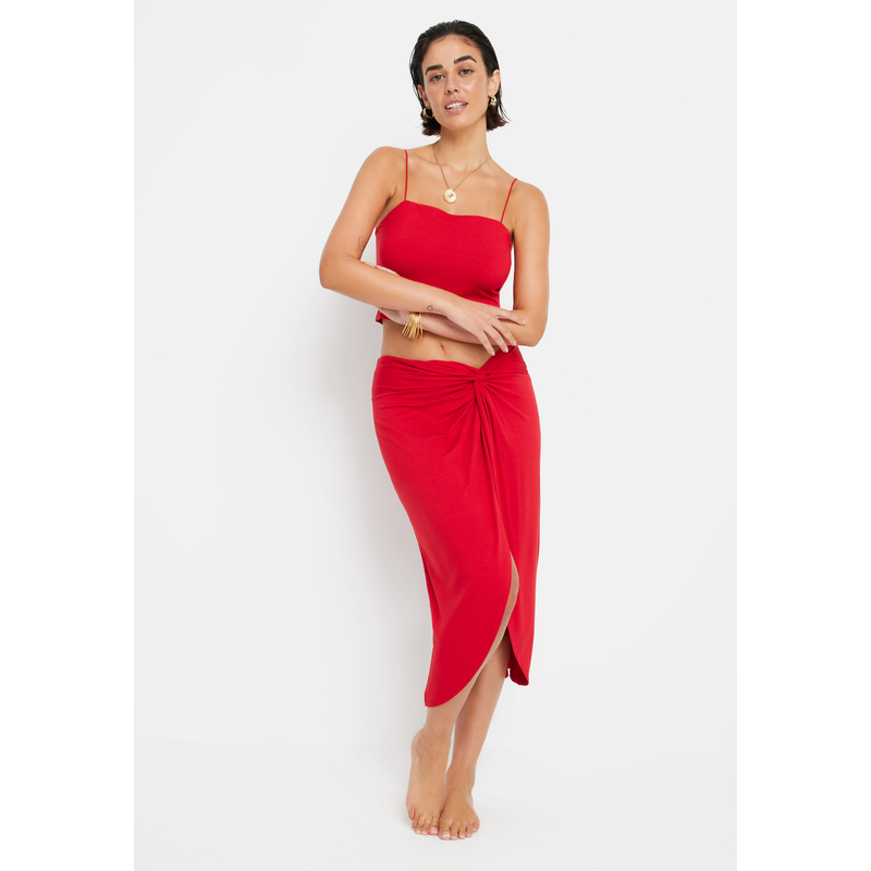 LSCN BY LASCANA Spaghettitop Set, und Midirock, 2 Stk. tlg. und Midirock rot 34 34 Gerader Ausschnitt und Spaghettiträger