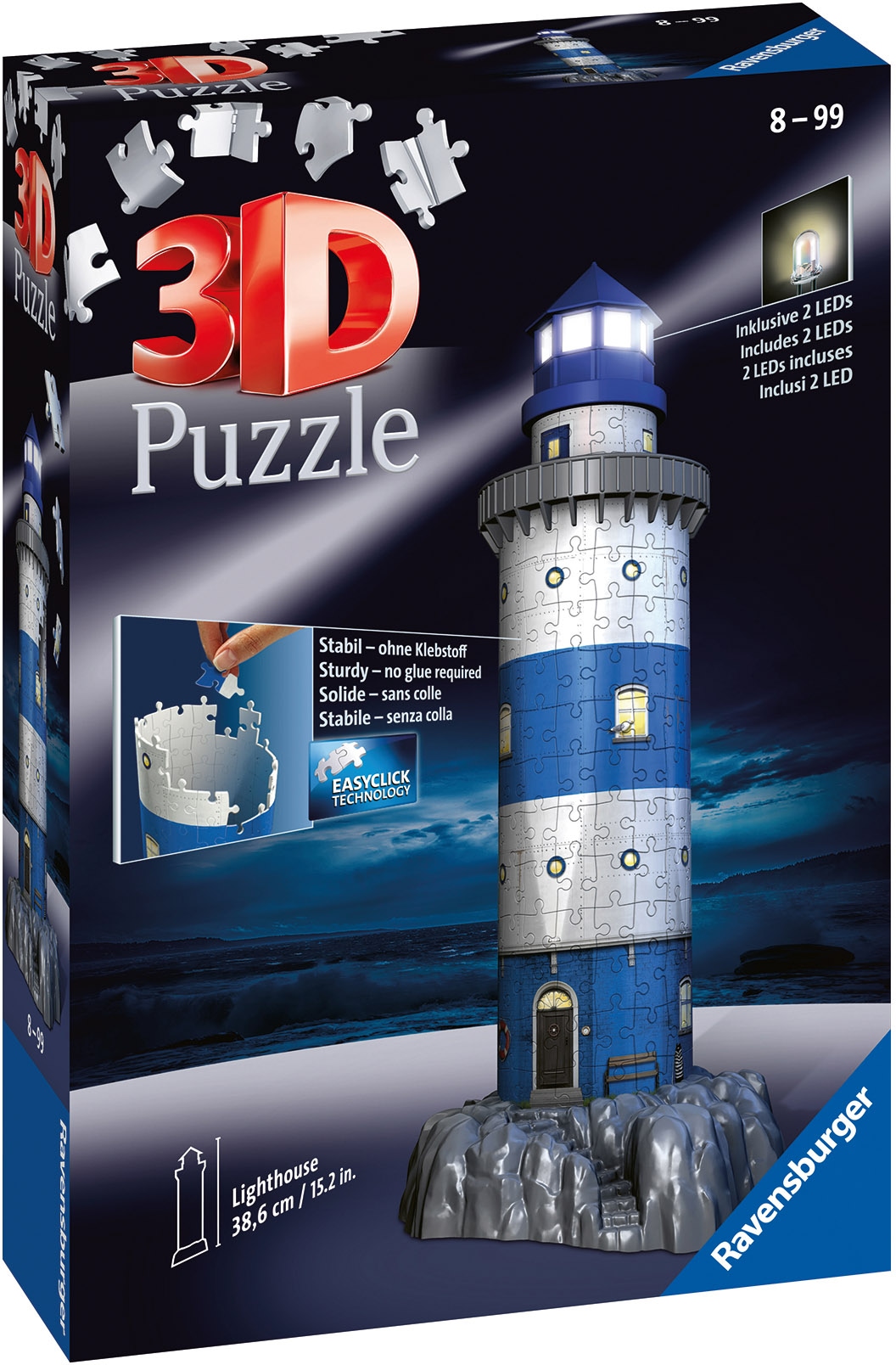Ravensburger 3D-Puzzle »Leuchtturm bei Nacht«, inkl. 2 LEDs; Made in Europe, FSC® - schützt Wald - weltweit
