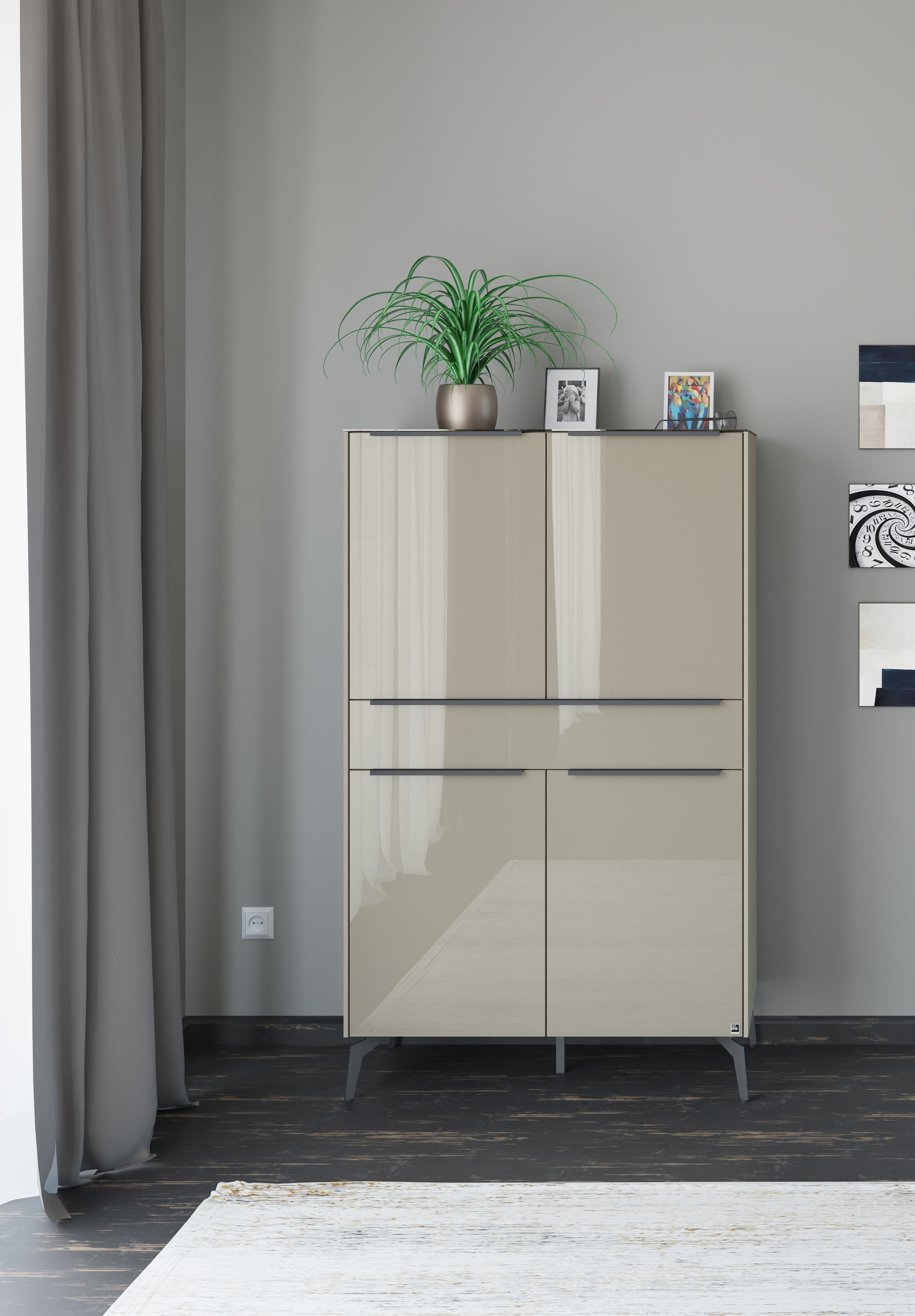 set one by Musterring Highboard »Reno« 1 Stk. tlg. Mit Winkelfuß in diversen Farben, 155 cm Höhe & Farbauswahl