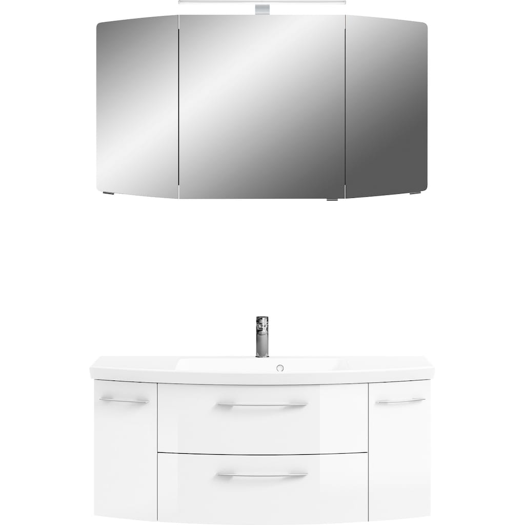 Saphir Badmöbel-Set »Cassca Sprint 2-teilig Mineralmarmor-Waschtisch mit LED-Spiegelschrank«, (2 St.)