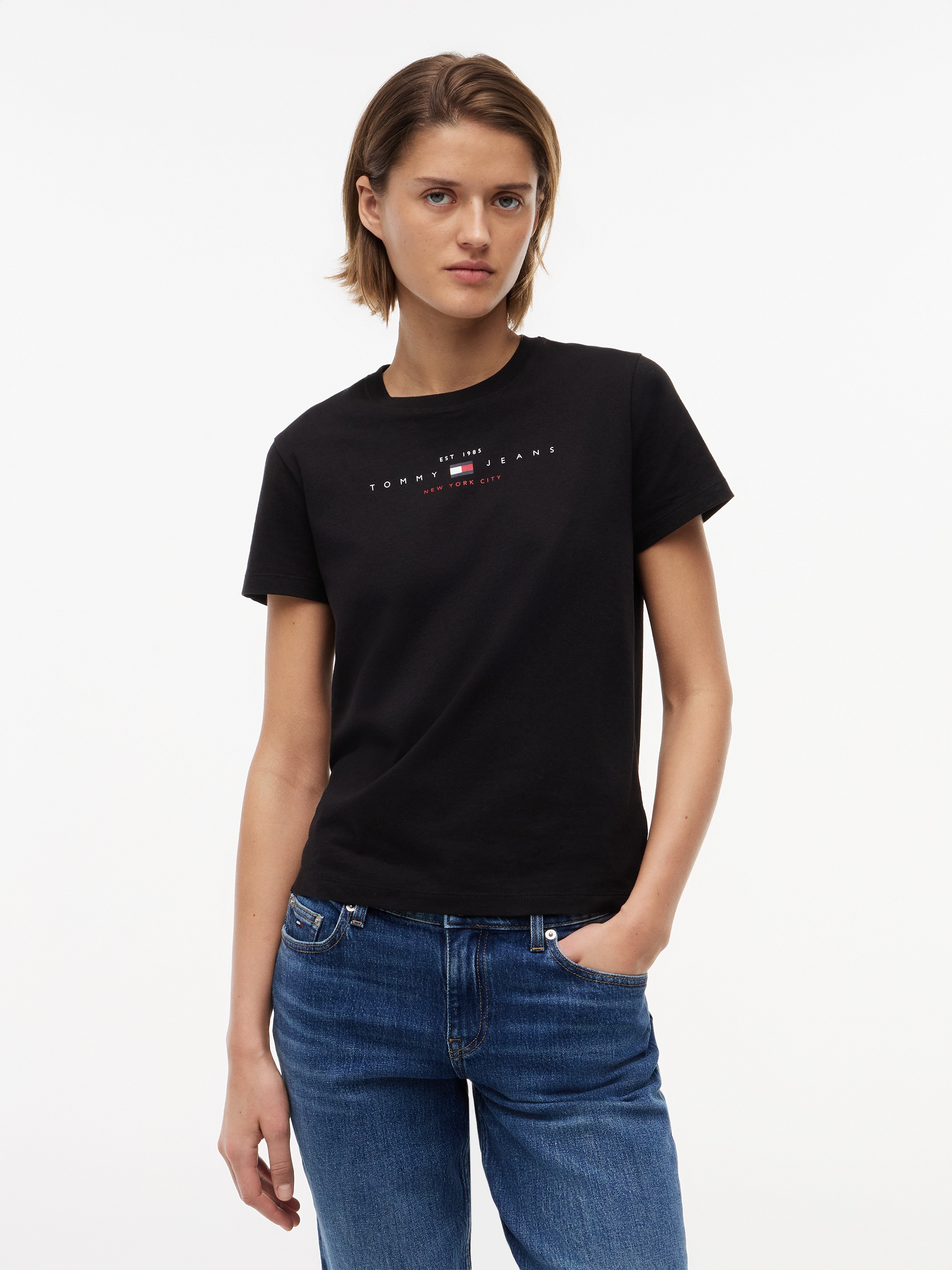 Tommy Jeans Kurzarmshirt »TJW REG US LINEAR SS TEE« Baumwollmischung, regular fit, Logo