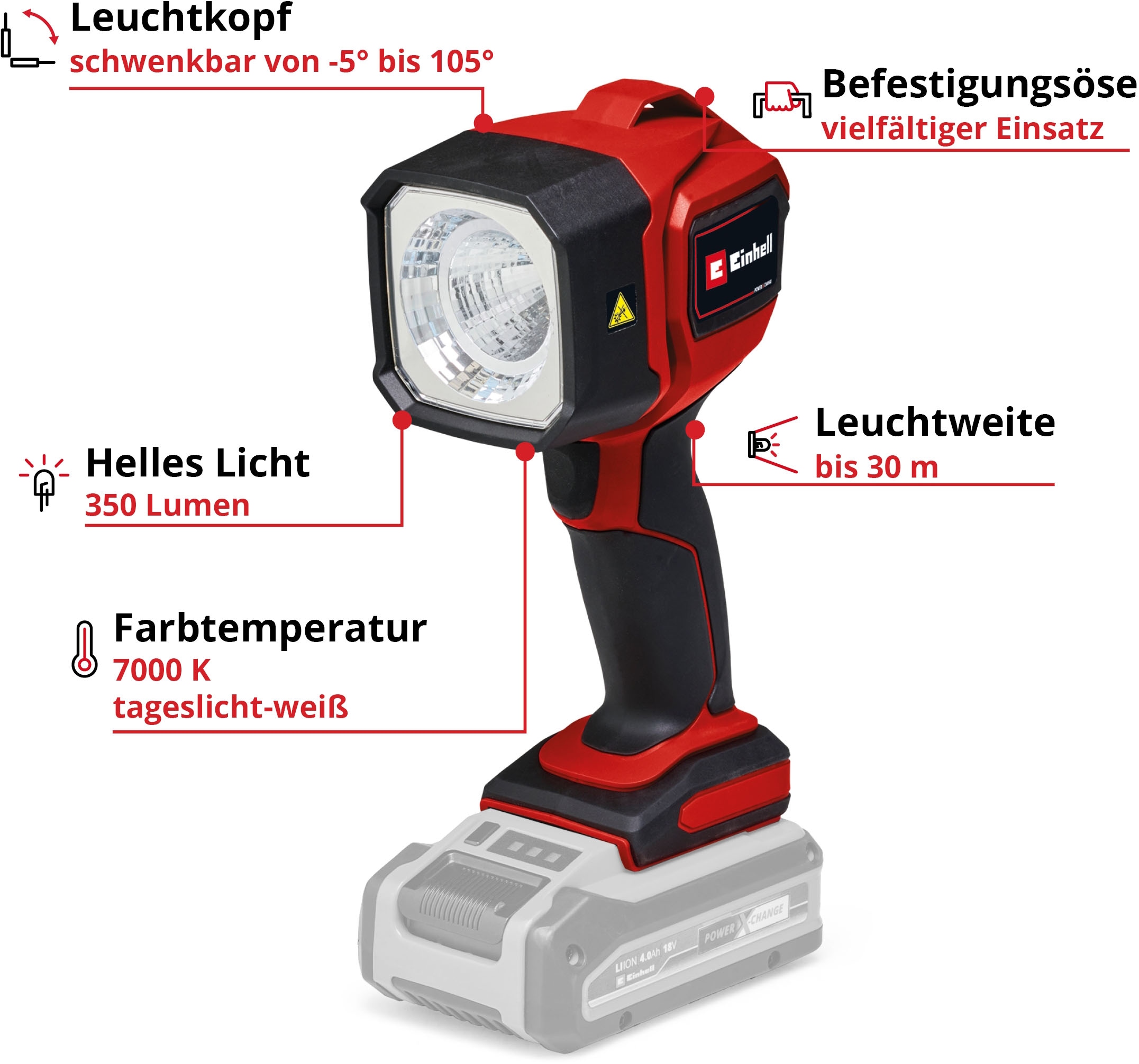 Einhell LED Arbeitsleuchte »Akku-Lampe TC-CL 18/350 Li - Solo«, Mitglied der Power X-Change Familie, ohne Akku