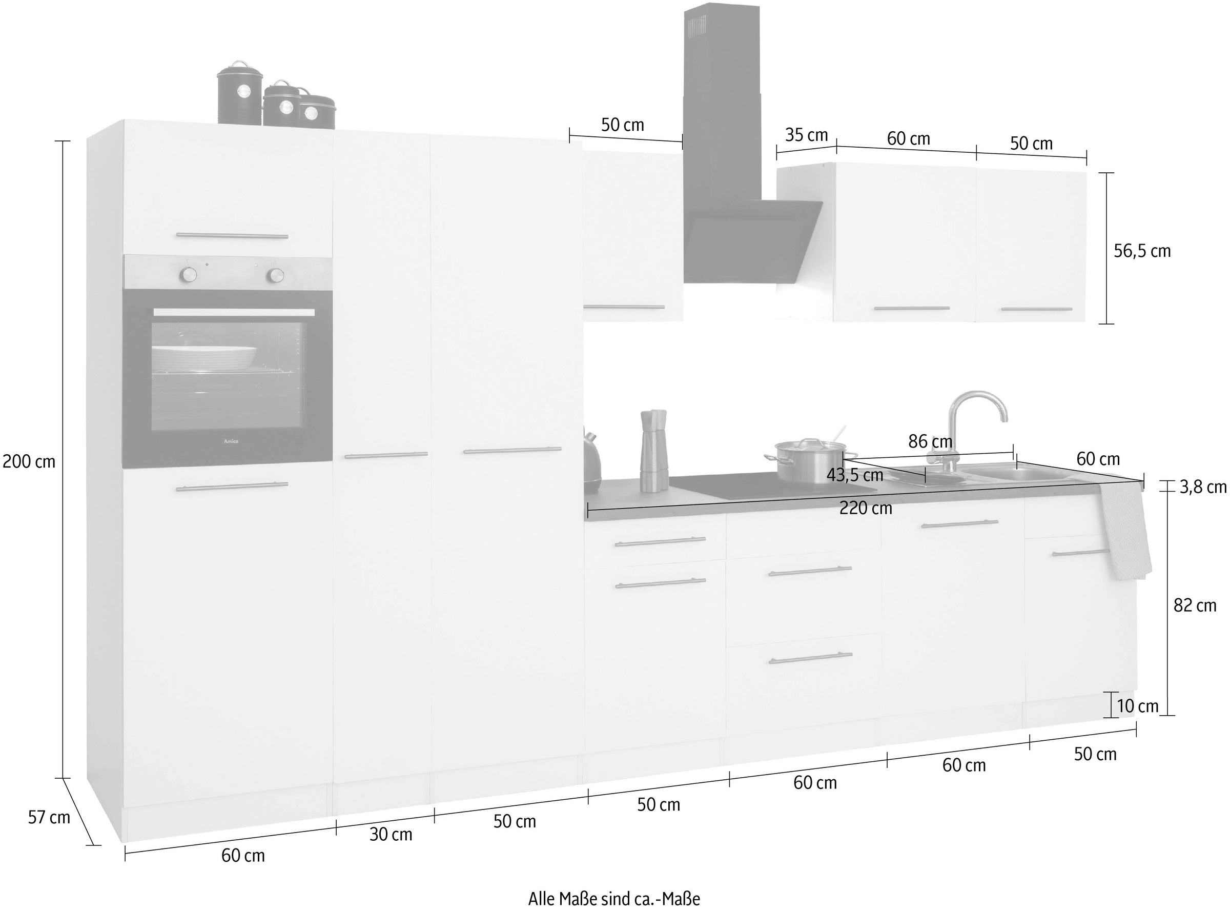 Breite online Küchenzeile cm 360 mit E-Geräten, Küchen »Unna«, kaufen wiho