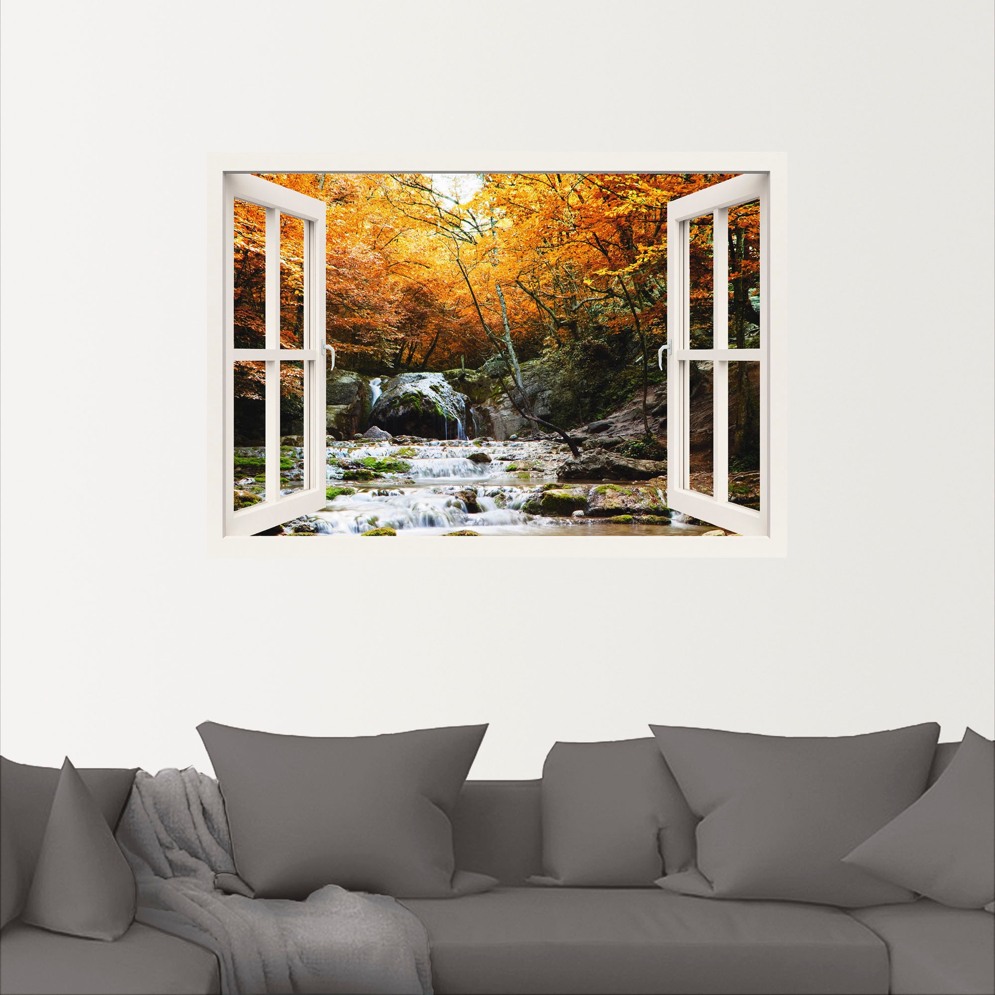 Artland Wandfolie »Herbstlicher Wasserfall, weiß«, Fensterblick, (1 St.), selbstklebend