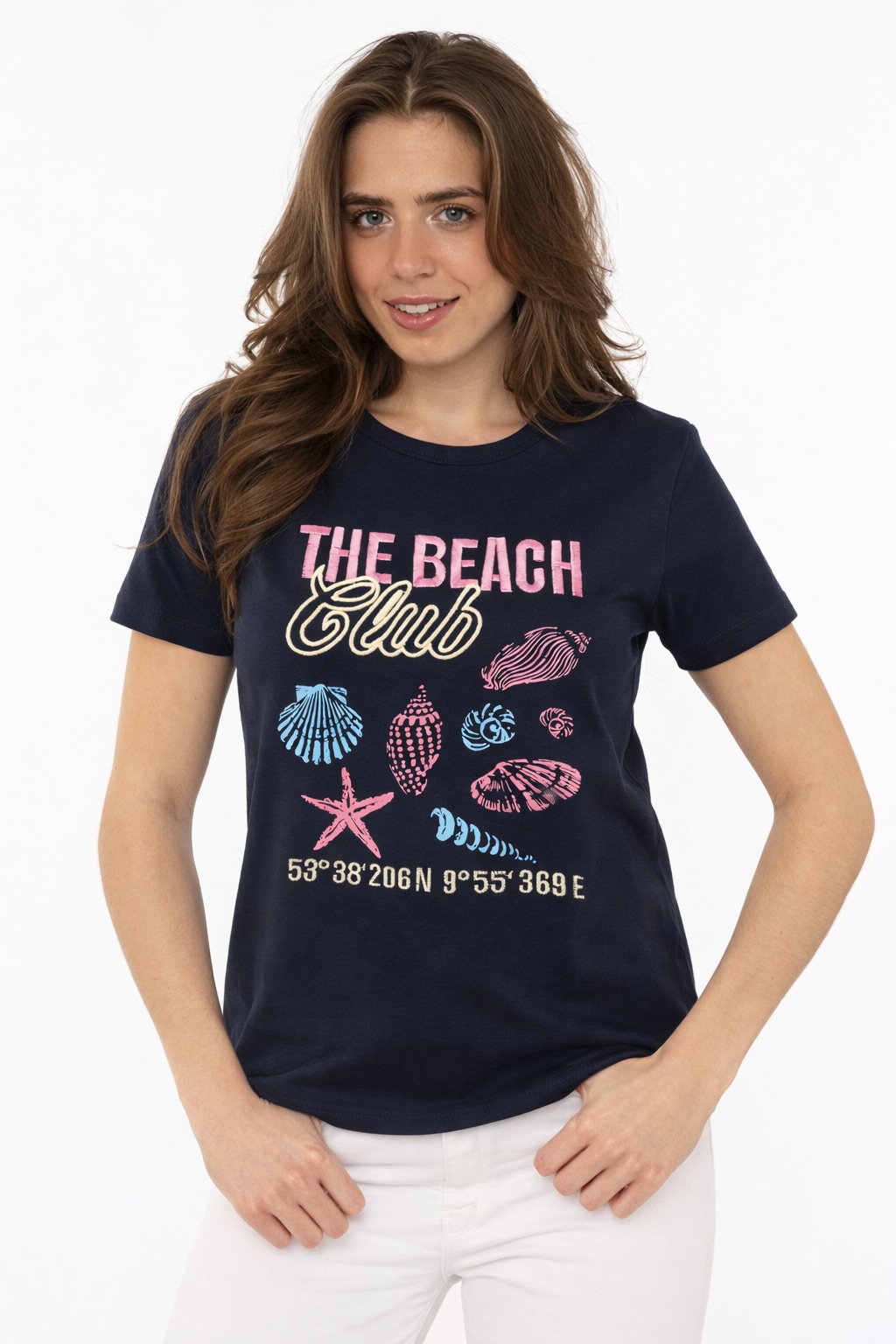 Zwillingsherz T-Shirt »"Beach"« Rundhals, großes maritimes Motiv mit Stickerei