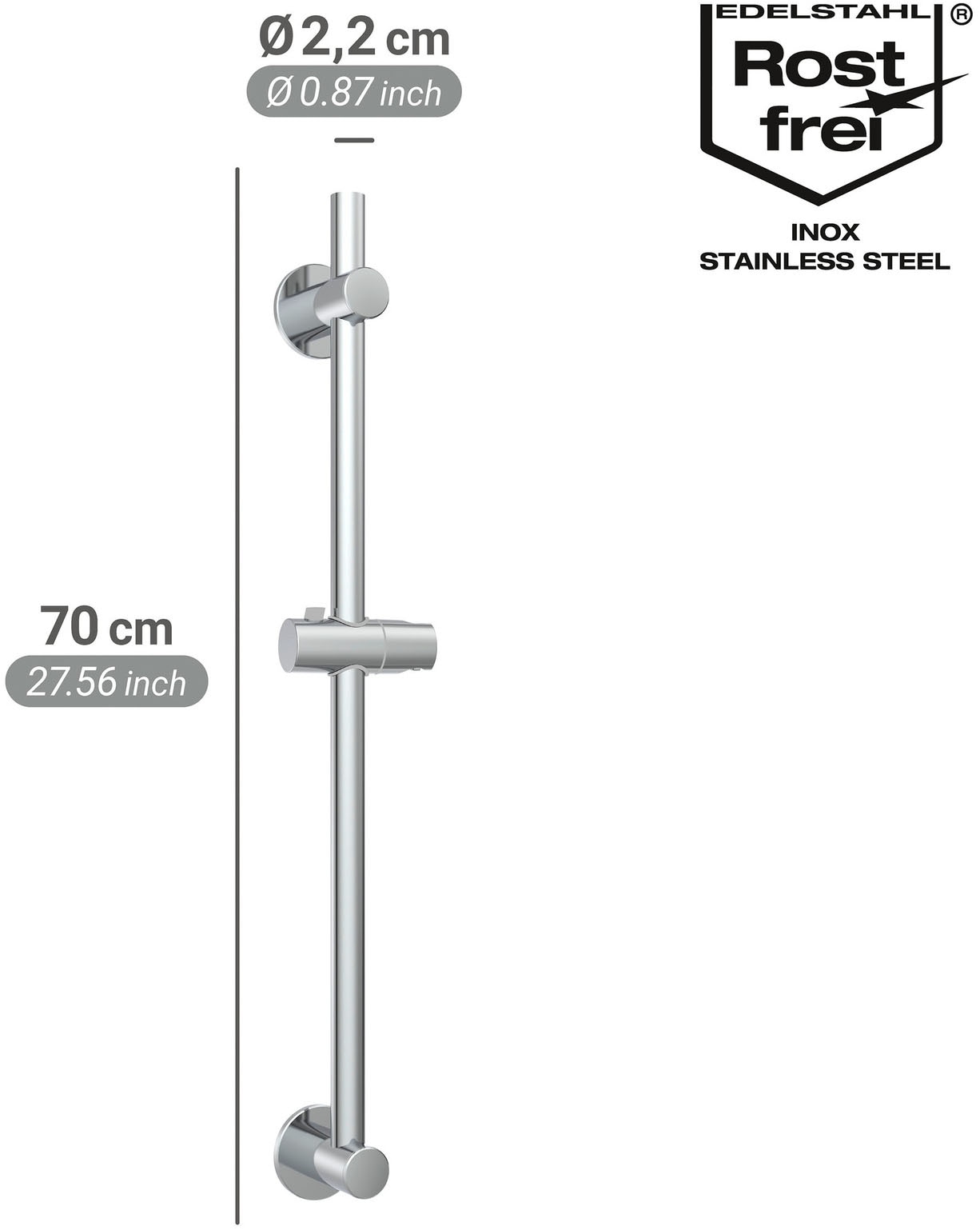 WENKO Duschstange Set,  Brausestange aus Edelstahl, 70 cm, einfache Montage ohne Bohren
