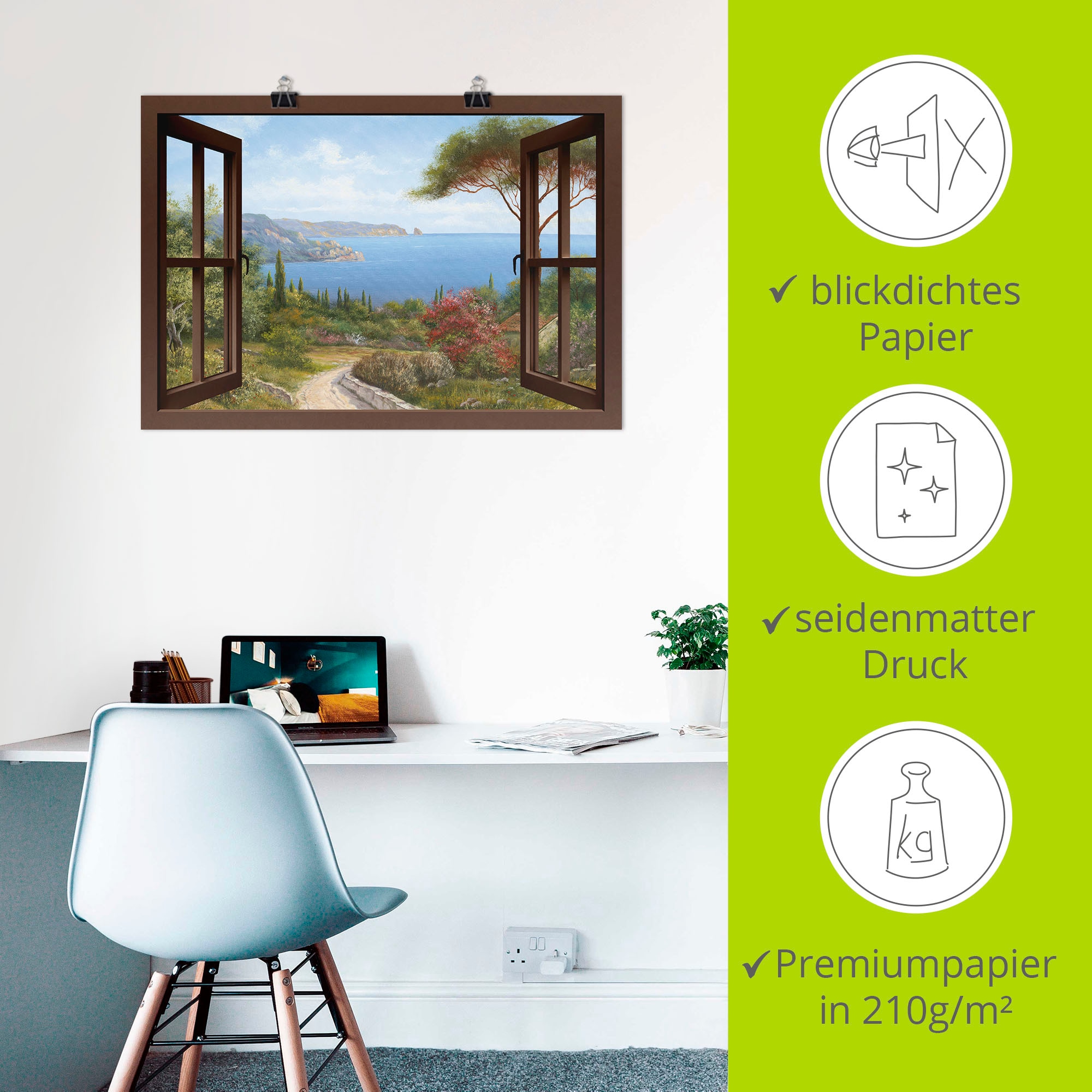 Artland Wandbild »Fensterblick Frühlingsmorgen«, Fensterblick, (1 St.), als Leinwandbild, Poster, Wandaufkleber in verschied. Größen