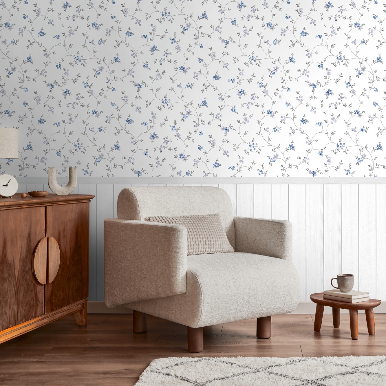living walls Fototapete »Wallpanel Tapete Wandpaneele Motivtapete Blümchen Natur«, matt, Vliestapete Landhaus für Schlafzimmer Küche Wohnzimmer Wandpaneele