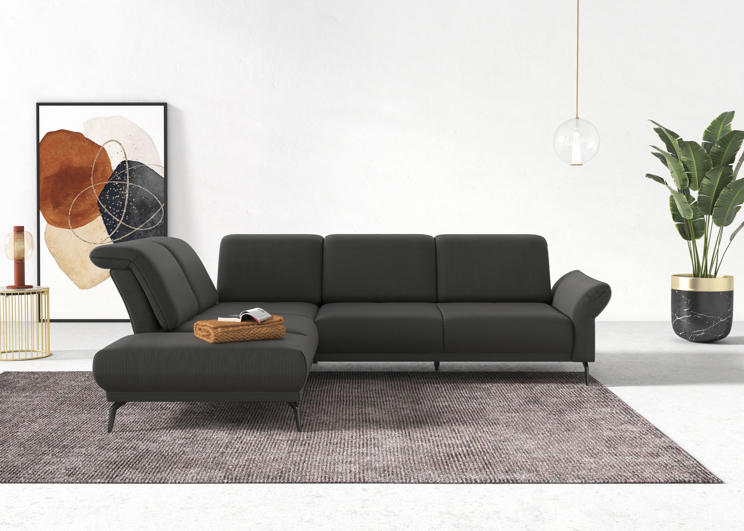 INOSIGN Ecksofa »Coco L-Form«, Sitztiefen-, Arm- und Kopfteilverstellung, Cord-Bezug, Fußhöhe 15 cm