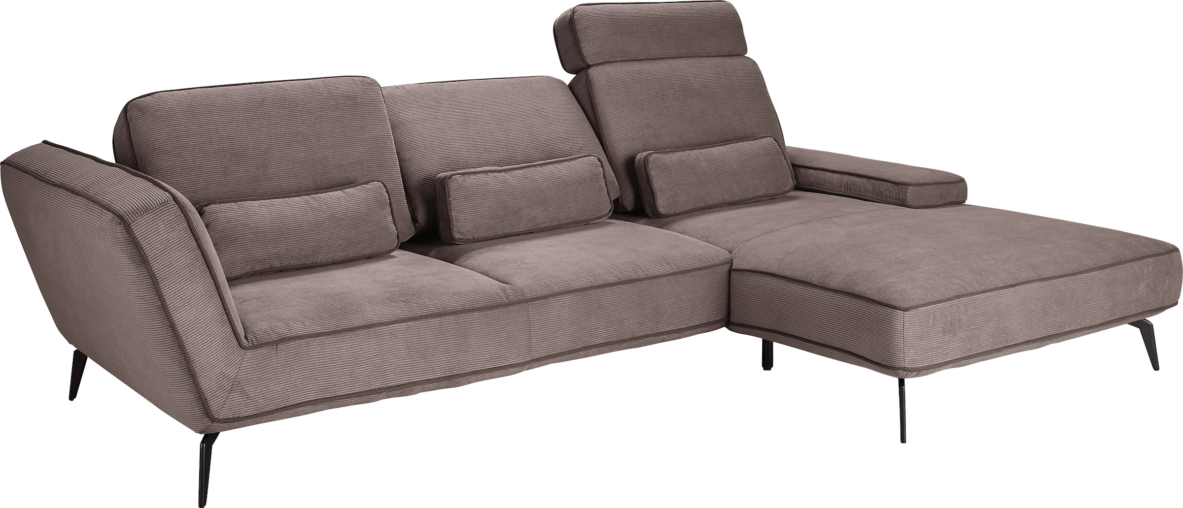 set one by Musterring Ecksofa »SO 4500, Füße schwarz matt, inkl Schwenkrückenfunktion, Cord, L-Form« wahlweise mit Kopfstütze/Armteilverstellung/Rückenneigung