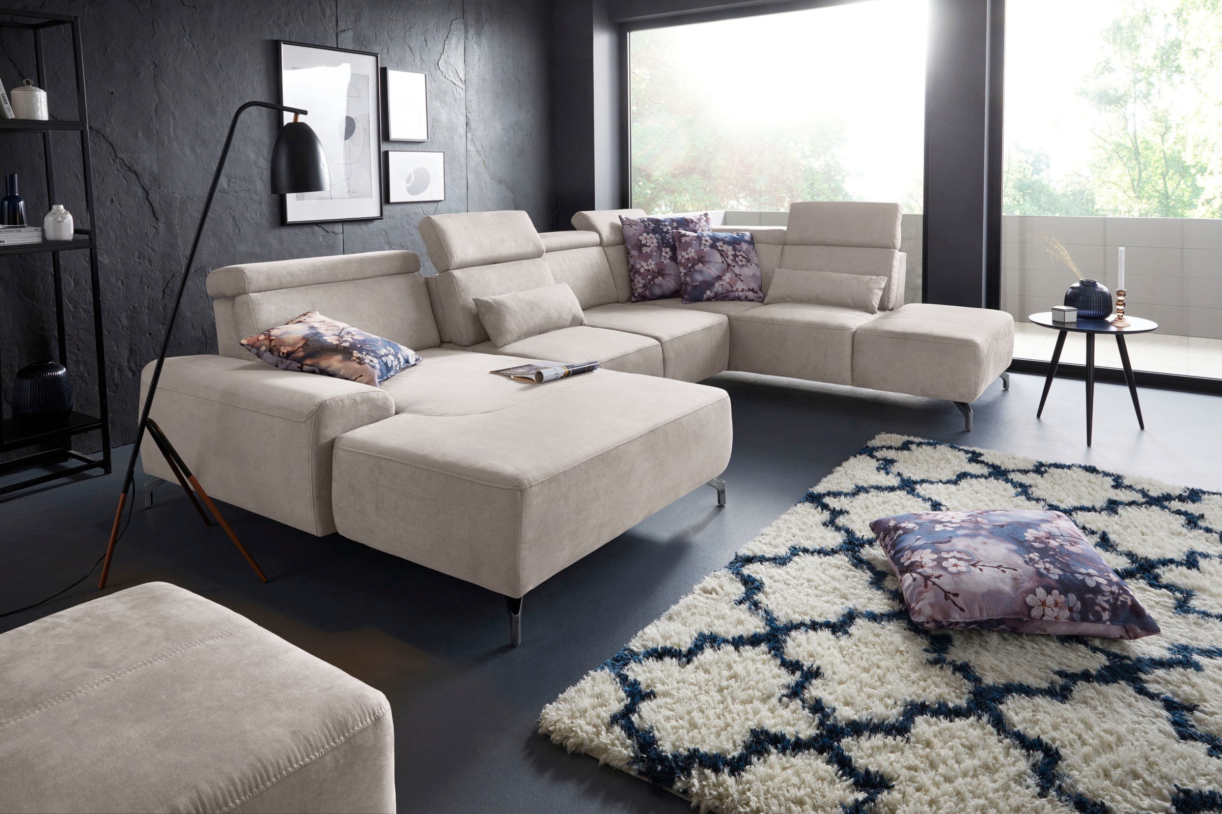 sit&more Wohnlandschaft »Gizeh U-Form«, 12 cm Fußhöhe, inklusive Sitztiefenverstellung und Kopfteilverstellung