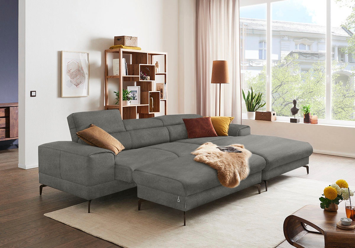 W.SCHILLIG Ecksofa »piedroo, Designsofa mit tollem Sitzkomfort, elegant und bequem, L-Form«, Kopfteilverstellung, wahlweise mit Sitztiefenverstellung, Breite 303cm