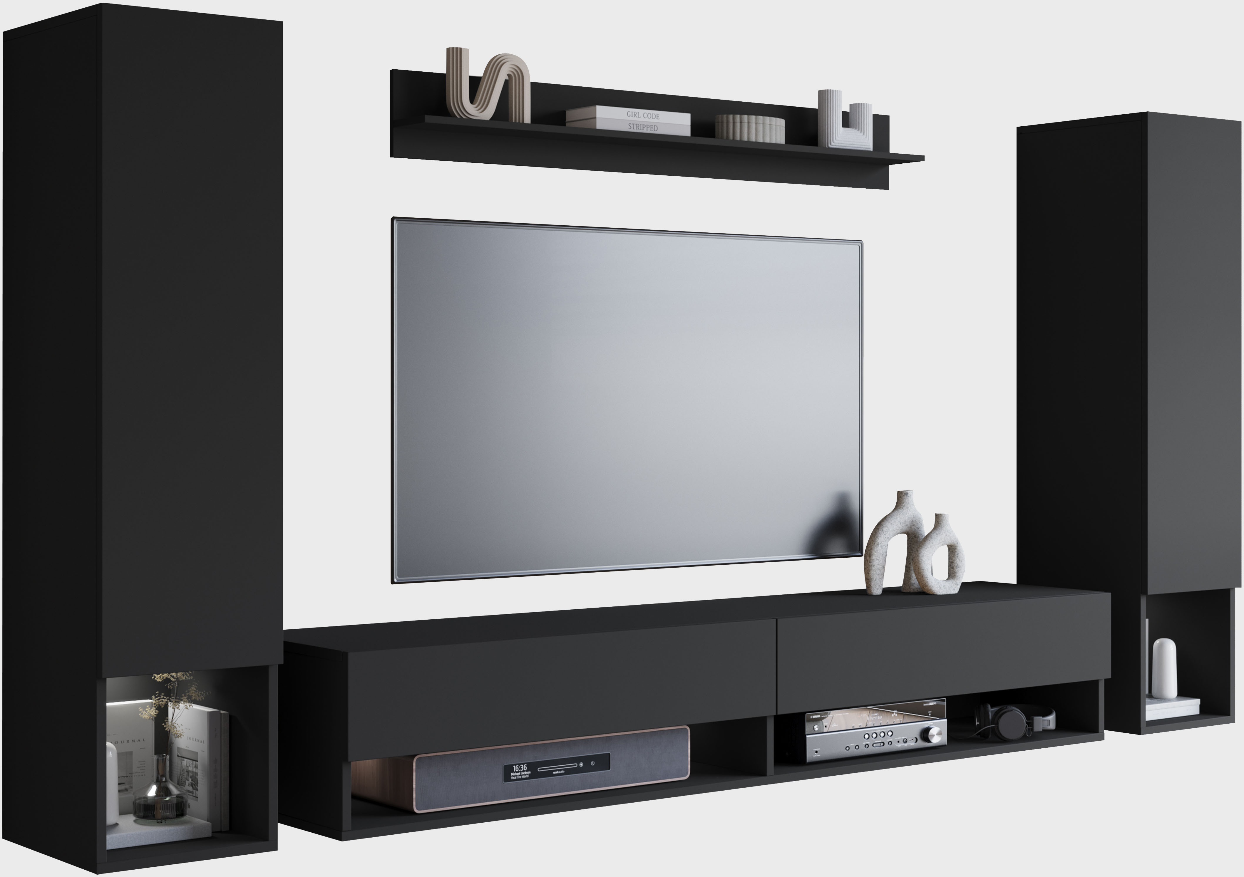 INOSIGN Wohnwand »AMADEO II« Komplett-Set, 4 Stk. tlg. Vitrine Türanschlag günstig online kaufen