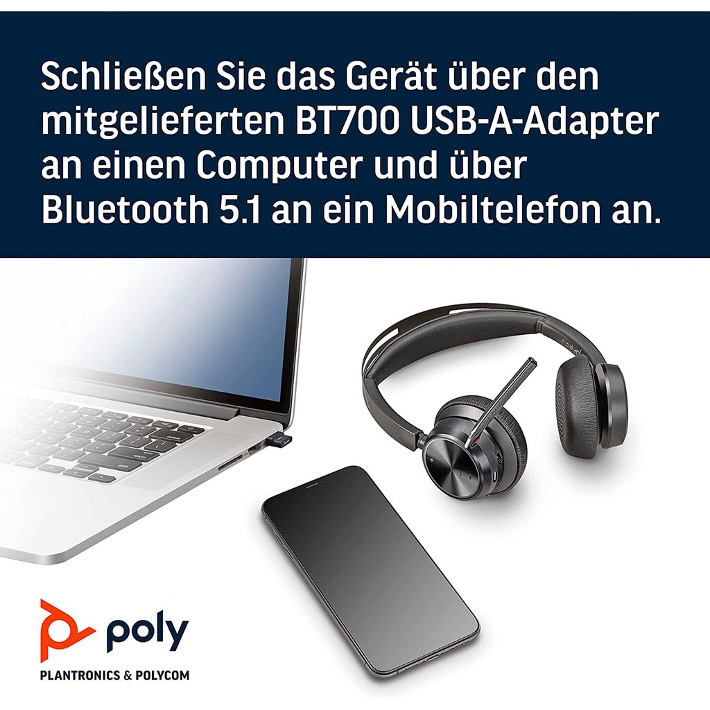 Poly Wireless-Headset »VOYAGER FOCUS 2 UC«, A2DP Bluetooth-AVRCP Bluetooth-HFP-HSP, Active Noise Cancelling (ANC)-Freisprechfunktion