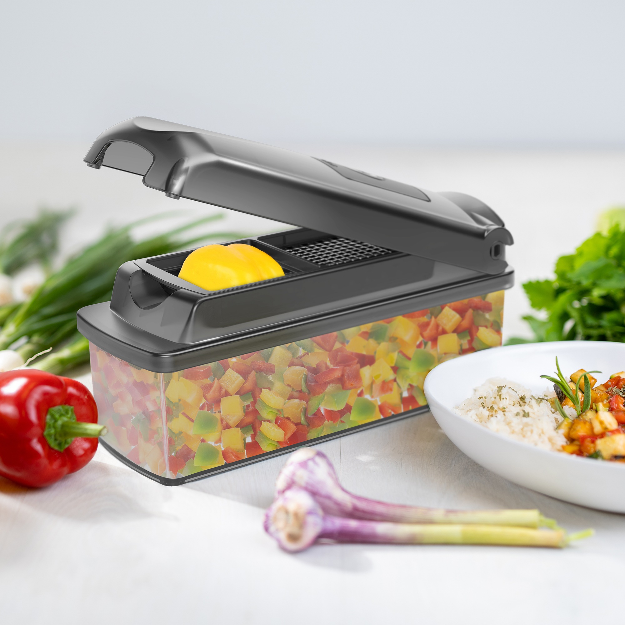 Genius Gemüseschneider »Nicer Dicer Plus Jubiläums-Edition, Set 13-tlg.«, Zerkleiner mit XXL- Messereinsätze