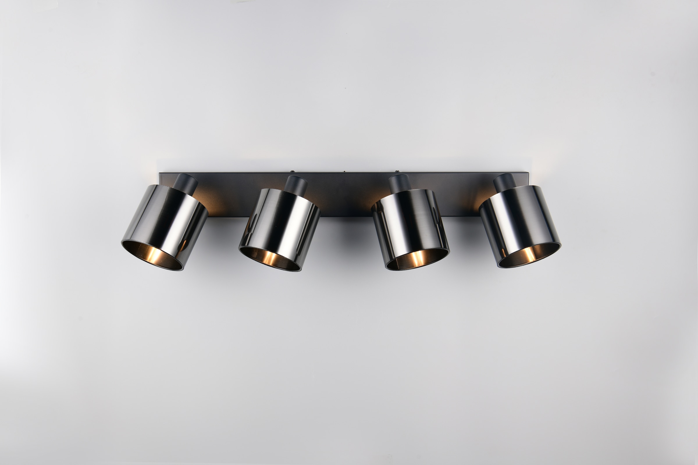 REALITY Leuchten Deckenstrahler »JASON, Deckenspot 4-flammig exkl 4x E4 max 10W, 76x22x12 cm (B/H/T)« E14 1 Stk. warmweiß - kaltweiß 4 verstellbare Strahler, Metall schwarz, Lampenschirm rauchgrau