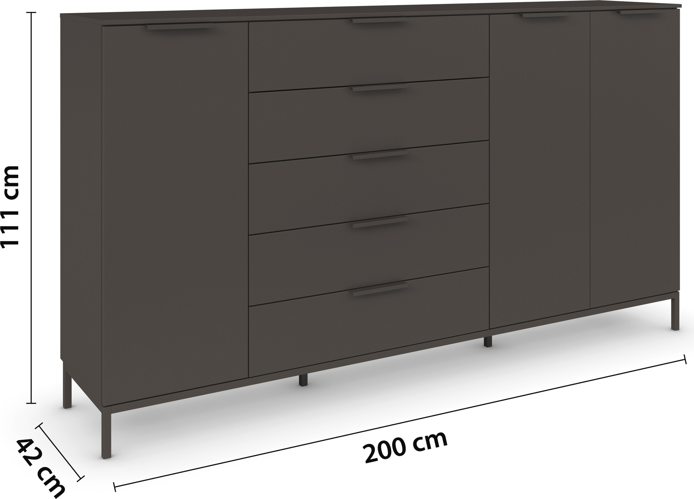 rauch Kombikommode »Kommode Türkommode Sideboard Kombikommode FLIPP«, (Breite 200 cm mit 4 Einlegeböden), 3-türig mit 5 Schubladen und Soft-Close-Funktion