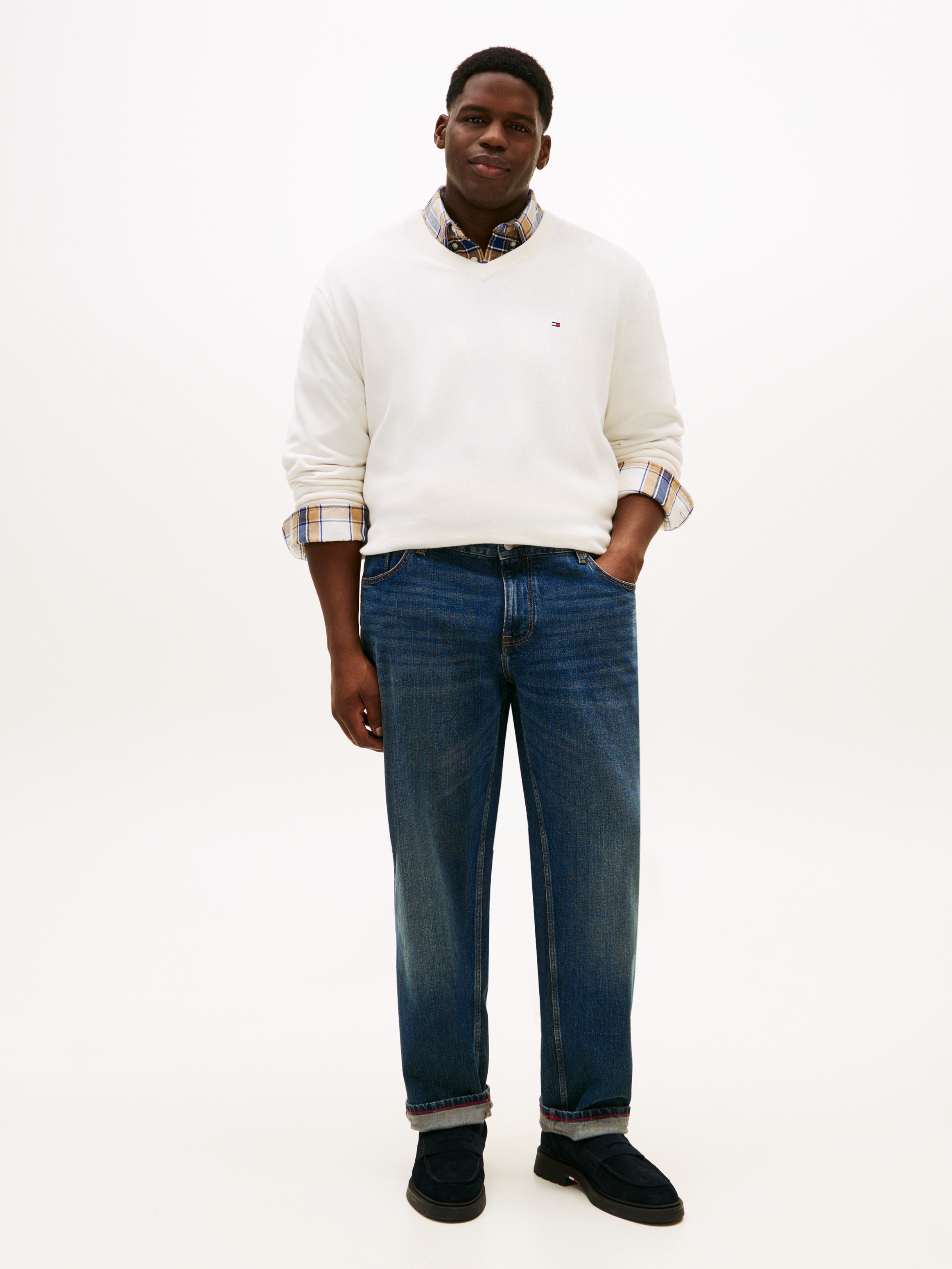 Tommy Hilfiger Big & Tall V-Ausschnitt-Pullover »BT-ESSENTIAL COTTON« Rippbündchen am Ärmel, Saum und Ausschnitt,  Große Größen, normale Passform