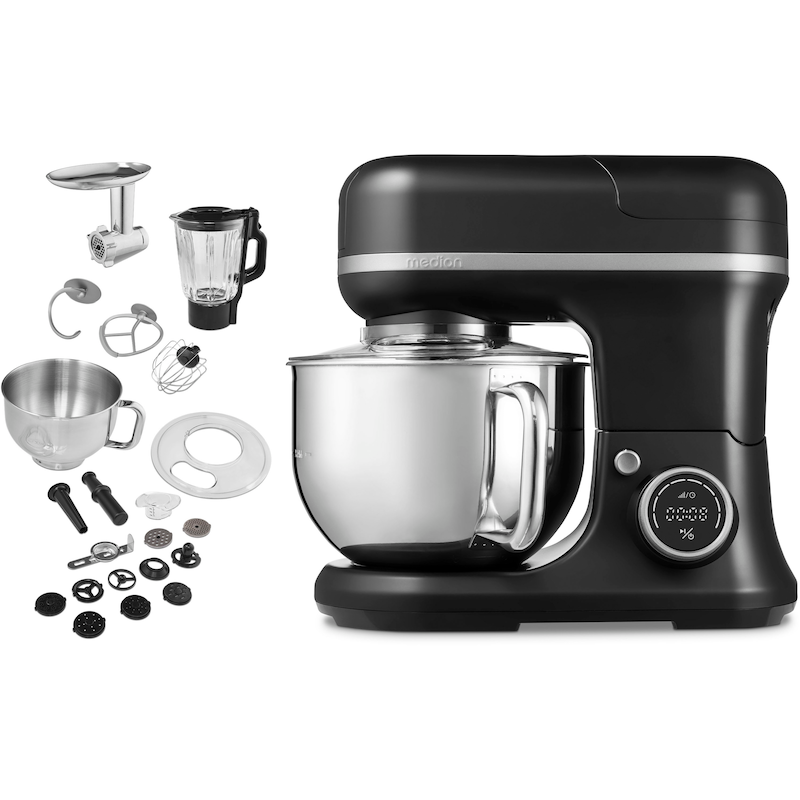 MEDION Küchenmaschine »MD 18430, 8 Geschwindigkeitsstufen, Impulsfunktion, 5L Rührschüssel« Mit umfangreichem Zubehör-Set, Mixeraufsatz,...