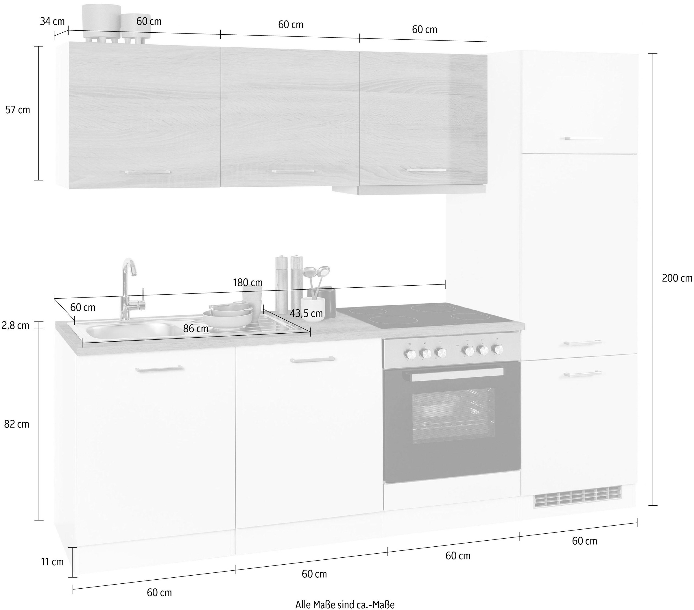 KOCHSTATION Küchenzeile »KS-Visby«, mit E-Geräten, Breite 240 cm inkl. Kühlschrank und Geschirrspüler