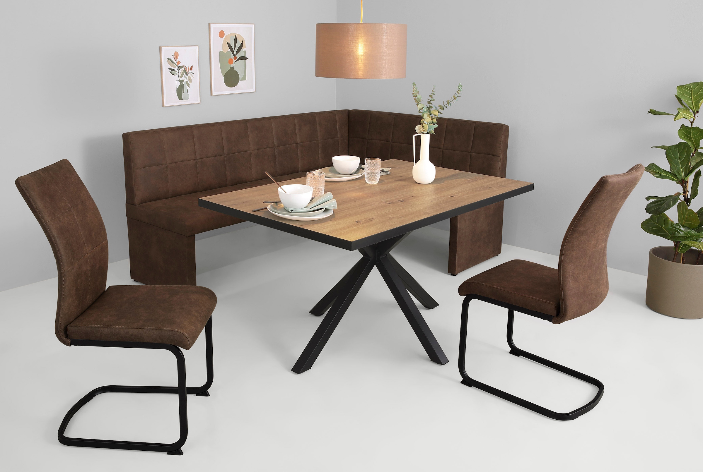 HELA Essgruppe »SPREE« 4 Stk. tlg. Esstisch 140x90 cm mit Dickkante, Microf günstig online kaufen