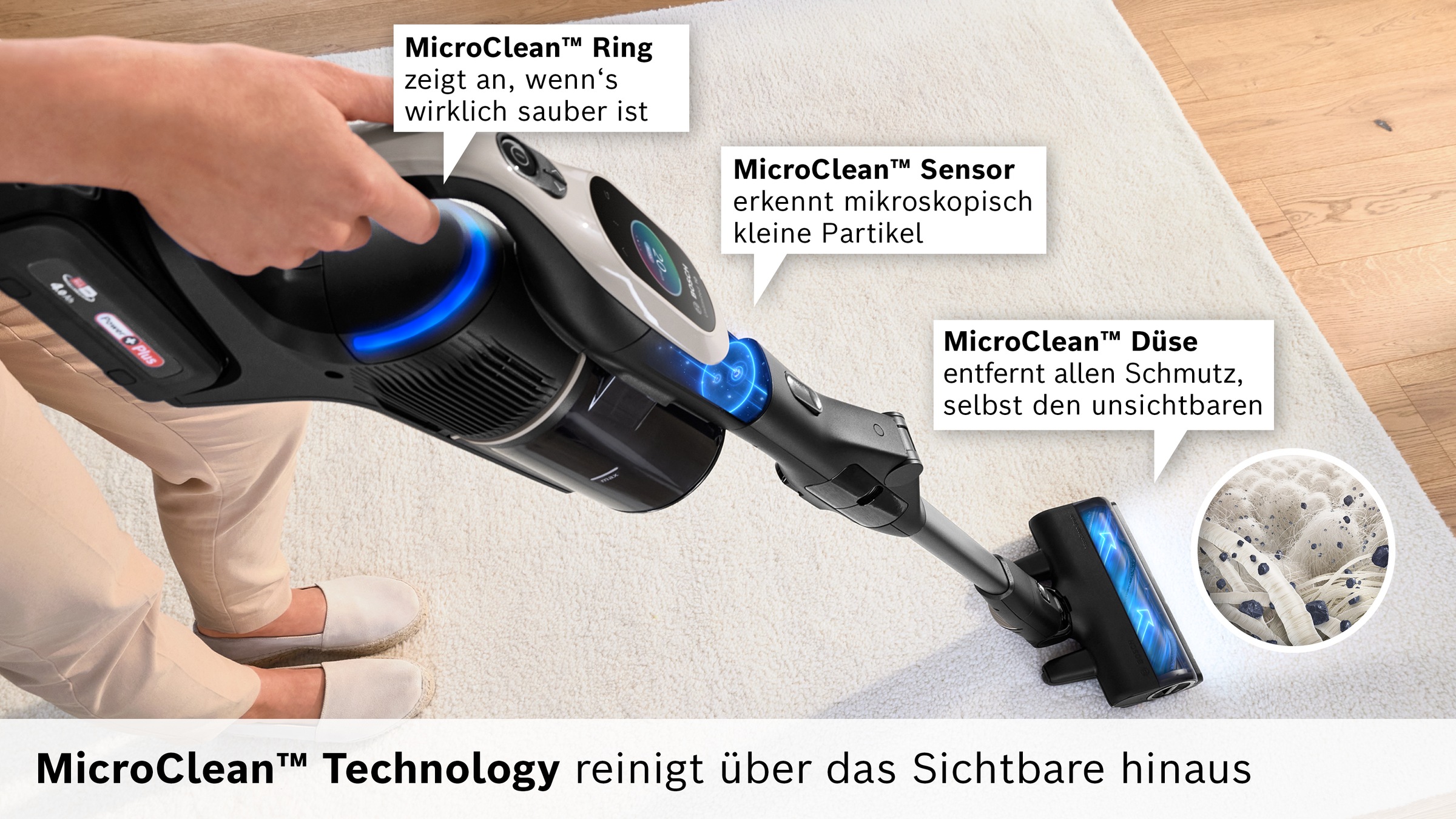 BOSCH Akku-Stielstaubsauger »BKS1042GQC« Display, Knickrohr, HEPA-Filtersystem, Schnellladegerät, 2 Akkus, grau