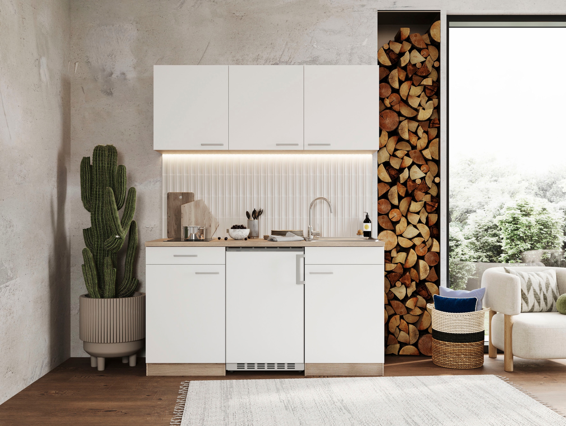 RESPEKTA Pantryküche »Luis, Glaskeramikkochfeld, wahlweise Mikrowelle, Korpus Eiche Sägerau« Breite 150 cm, in exclusiver Konfiguration für OTTO