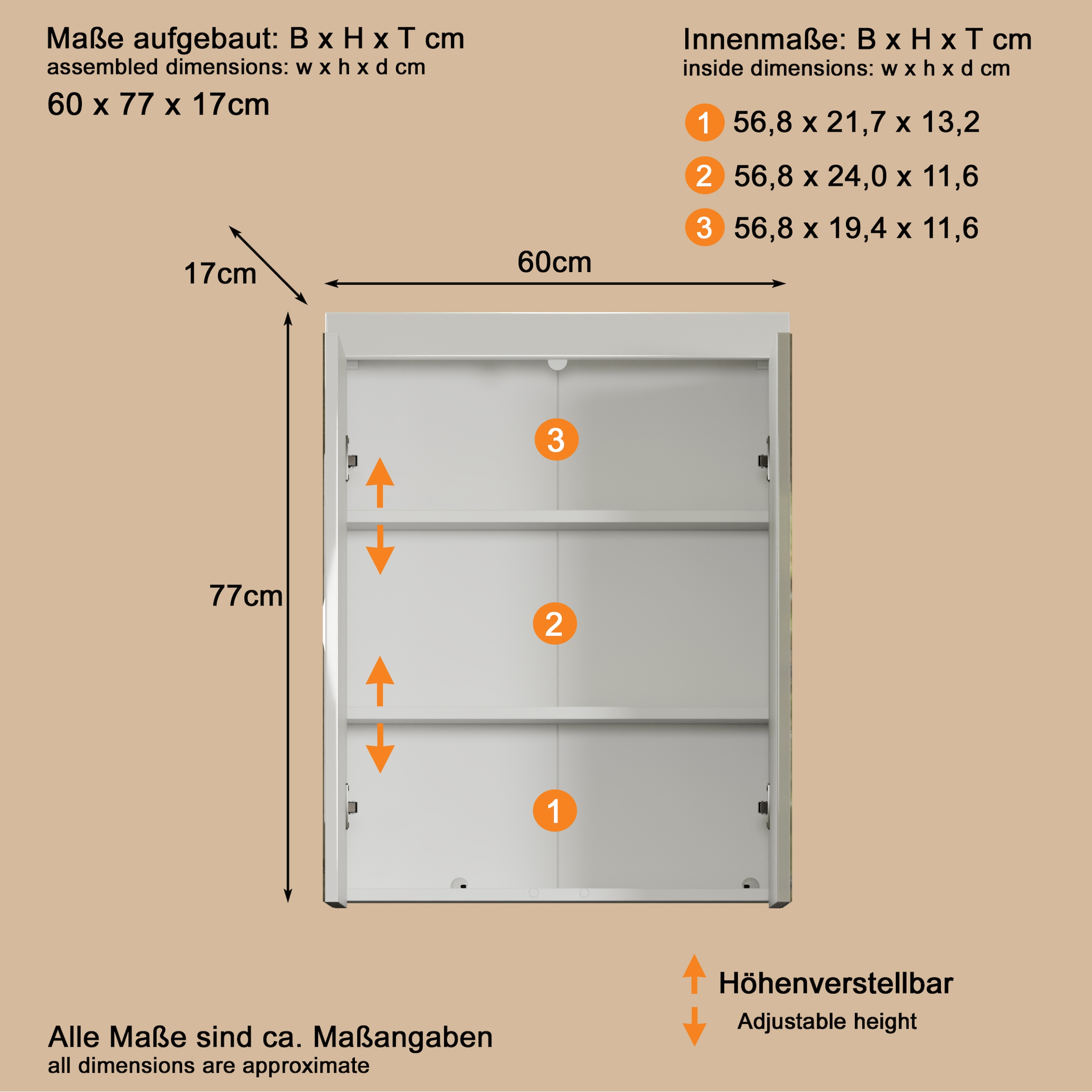 welltime Spiegelschrank »Avena«, Badezimmerschrank wahlweise mit Aufsatzleuchte - (B/T/H) 60/17/77 cm