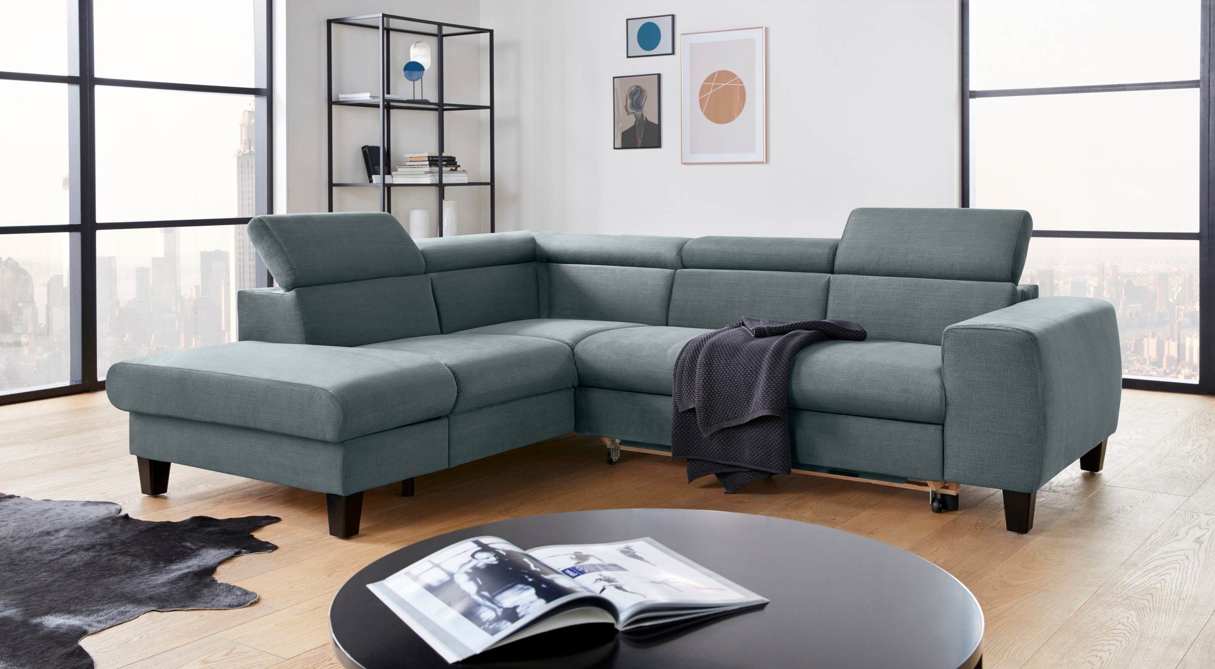 COTTA Polstergarnitur »Morven L-Form«, (Set), Set bestehend aus: Ecksofa mit Kopfteilverstellung & Hocker