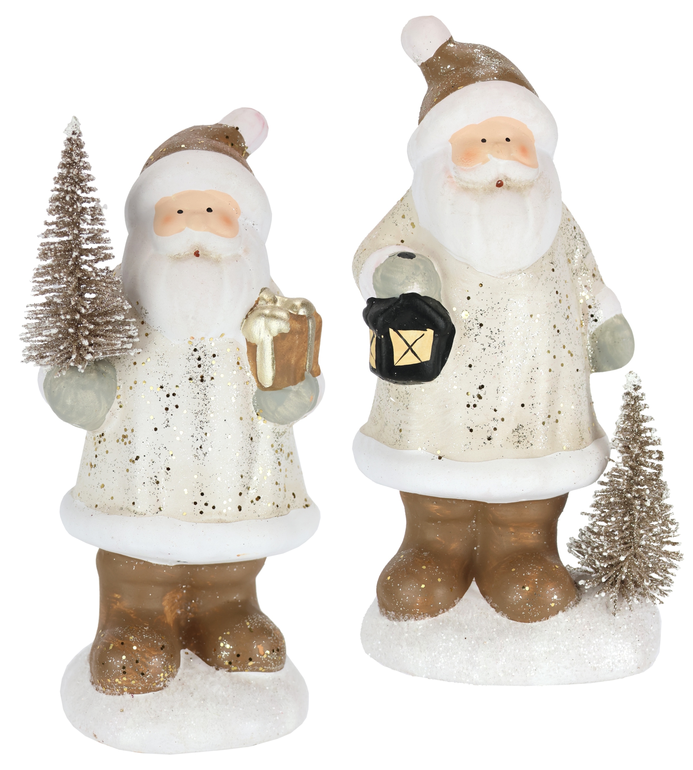 I.GE.A. Dekofigur »Nikolaus aus Keramik, 2er Set« Mit Baum Laterne Geschenk Figur Dekoration Weihnachtsdeko weiß/gold