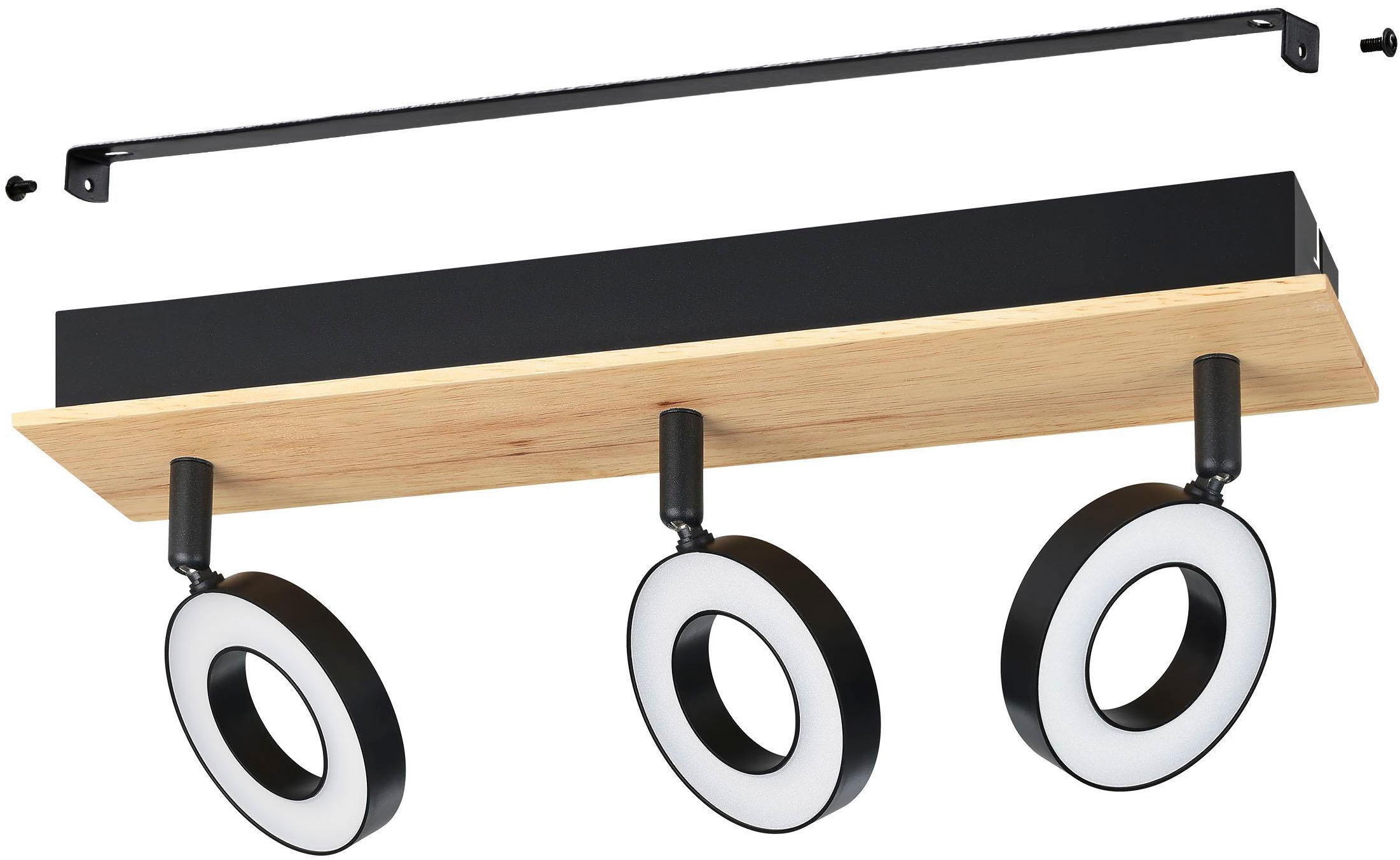 EGLO Deckenleuchte »Rielves Deckenlampe, Holz und Metall, Spotbalken schwenkbar, Lampe« LED-Modul 1 Stk. Warmweiß Spot - L40 x B7 x H17,5 cm - braun, schwarz - 3X4,2W inkl.