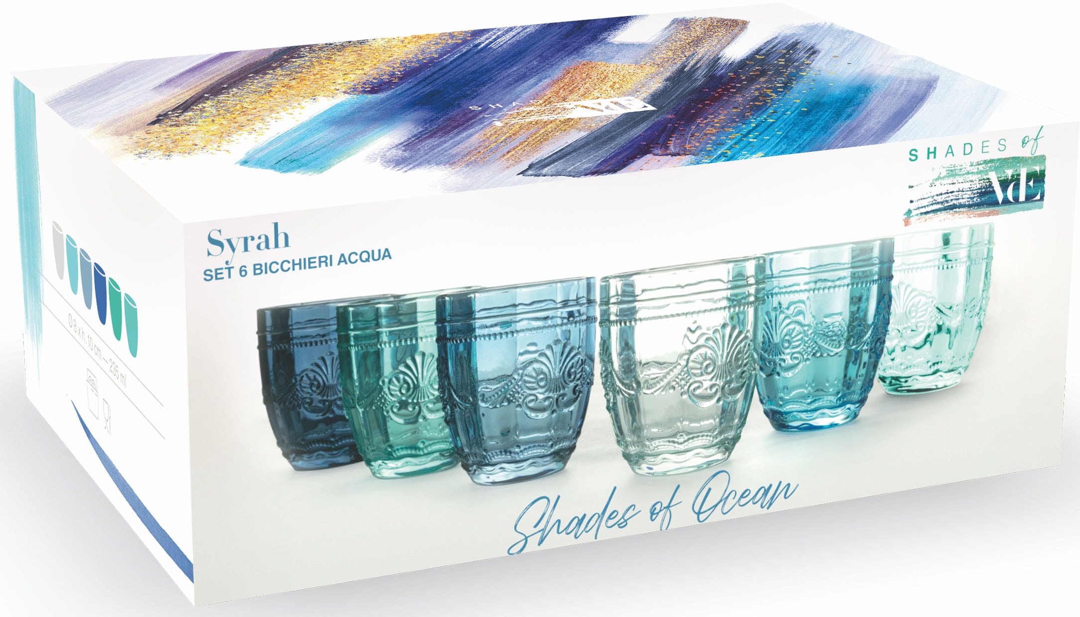 Villa d'Este Gläser-Set »Syrah Ocean«, (Set, 6 tlg.), Wassergläser-Set, 6-teilig, Inhalt 235 ml