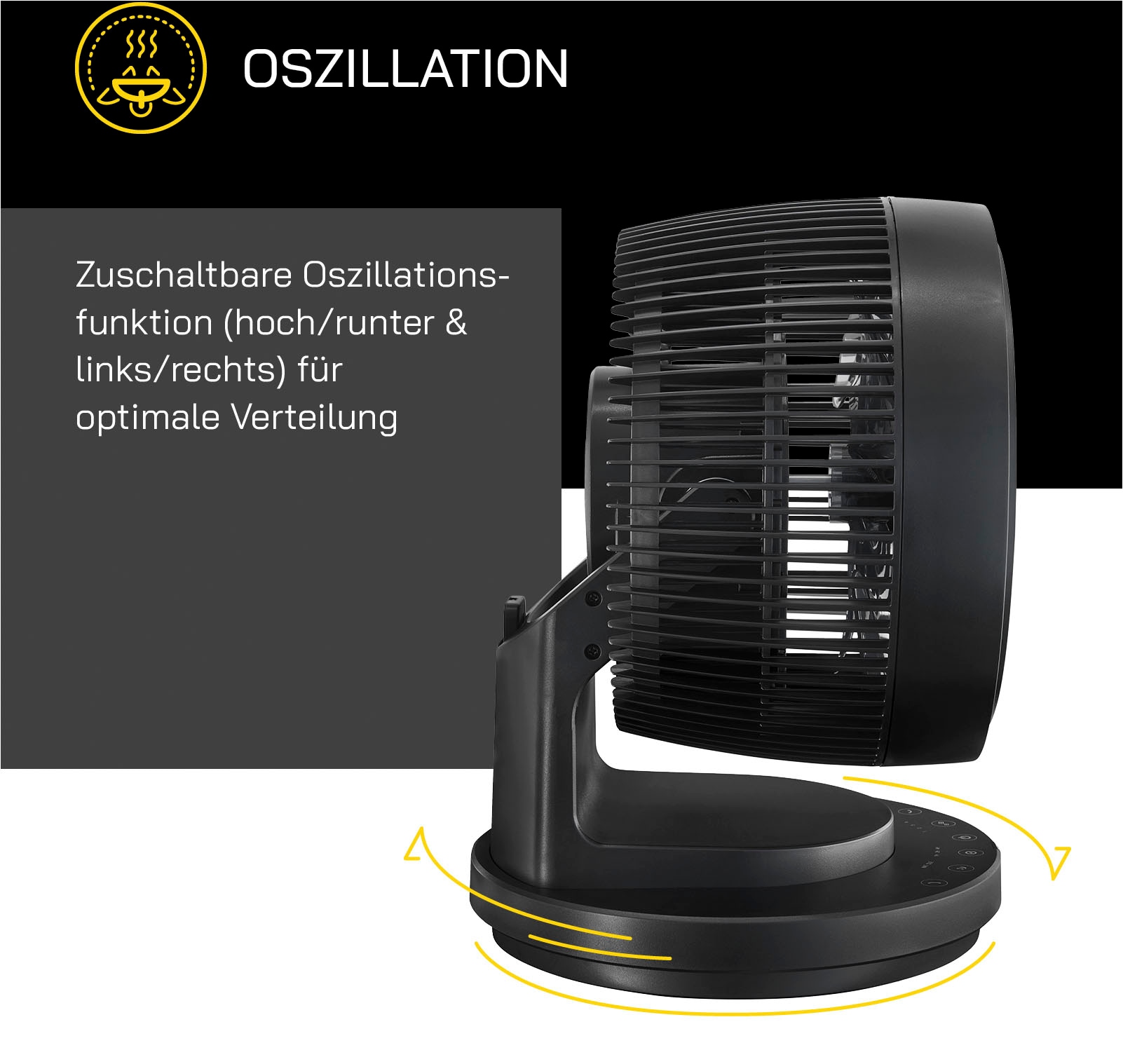 Gutfels Tischventilator »VT 66566 sw«, LED Key Touch Control & Fernbedienung, 7 Stunden Timer, 60 W Leistung