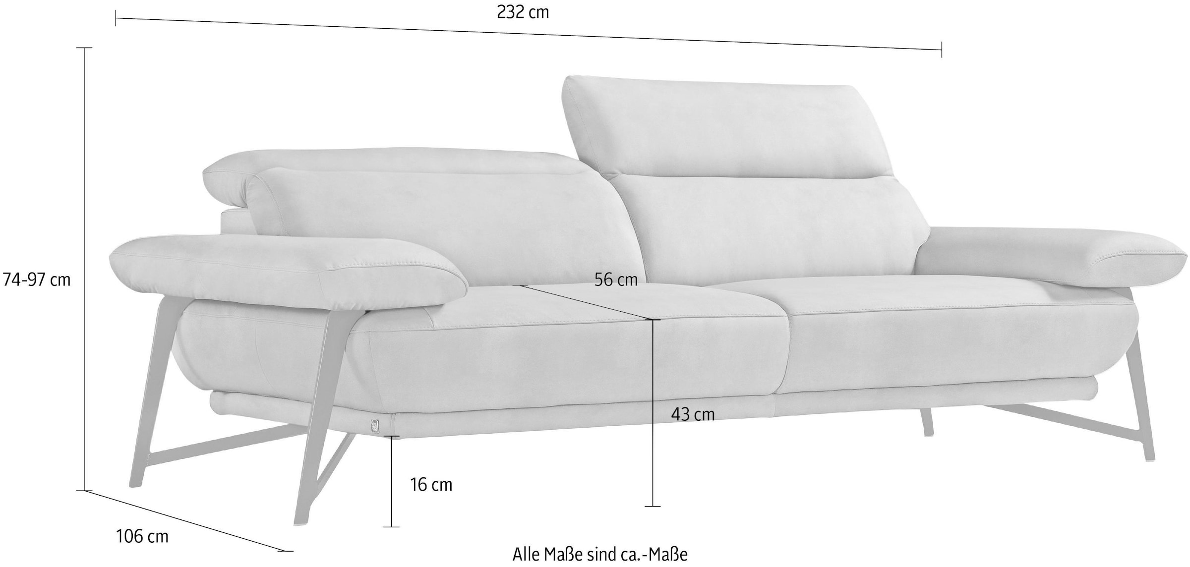 Egoitaliano 2,5-Sitzer »Anais, Designsofa mit erstklassigem Sitzkomfort, Fußfarbe schattengrau« Kopfteil verstellbar, 232 cm, Luxus-Microfaser Lederoptik, marsala
