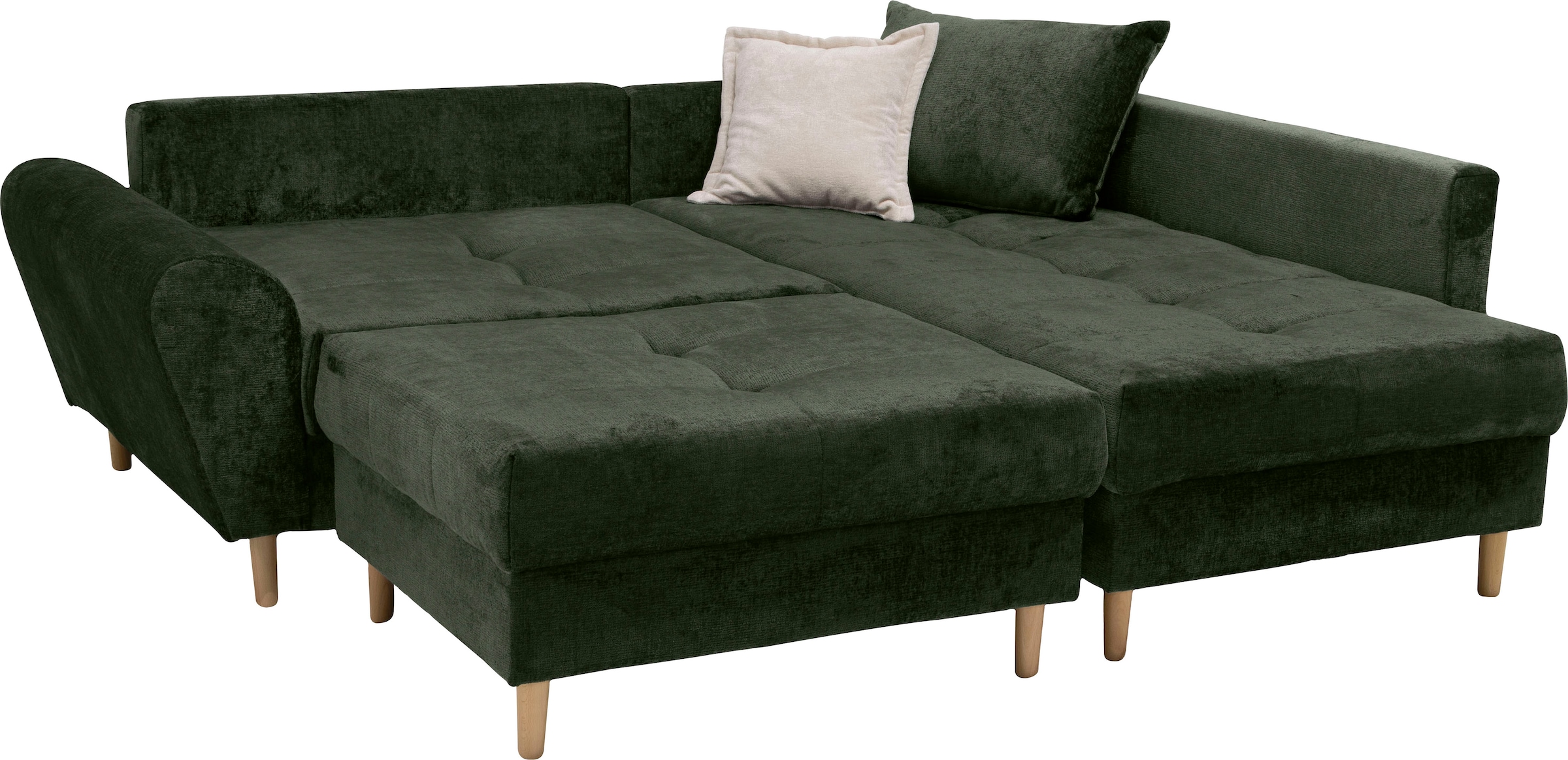 COLLECTION AB Ecksofa »Reims L-Form«, Ottomane beidseitig montierbar, inkl. Bettfunktion und Hocker