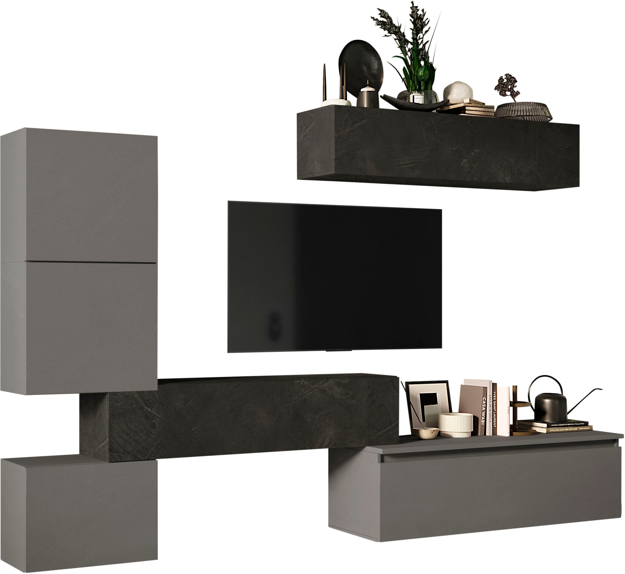 INOSIGN Wohnwand »INFINITY, 6tlg. Breite 290 cm, Höhe variabel, Schrankwand, (Lowboard,«, (6 St.), Lowboard hängend, Hängeschrank, 2x Hängewürfel, Würfel-Element)