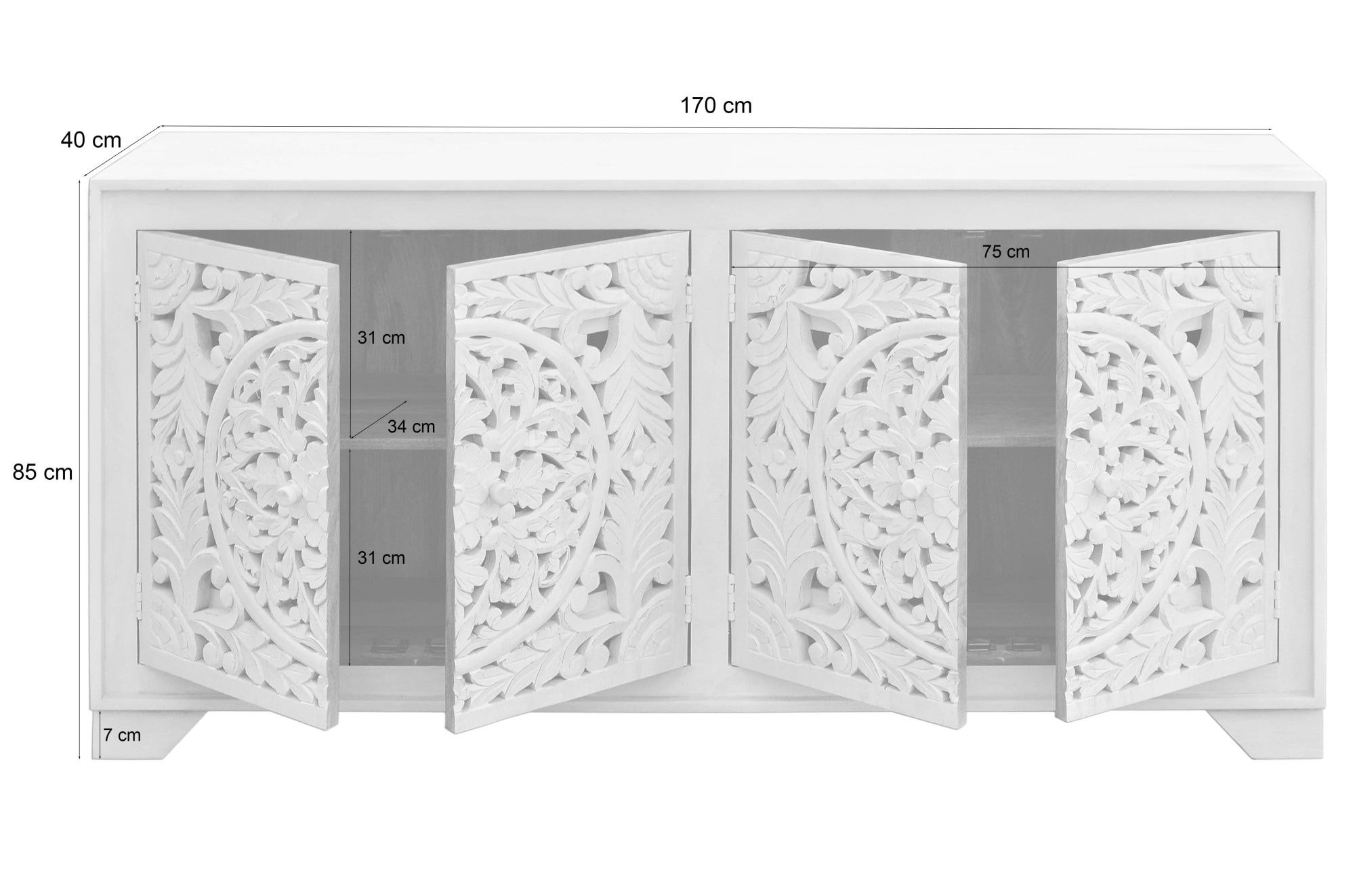 Home affaire Sideboard »Kenmare«, Kommode aus Mangoholz, dekorative Schnitzereien, Breite 170 cm