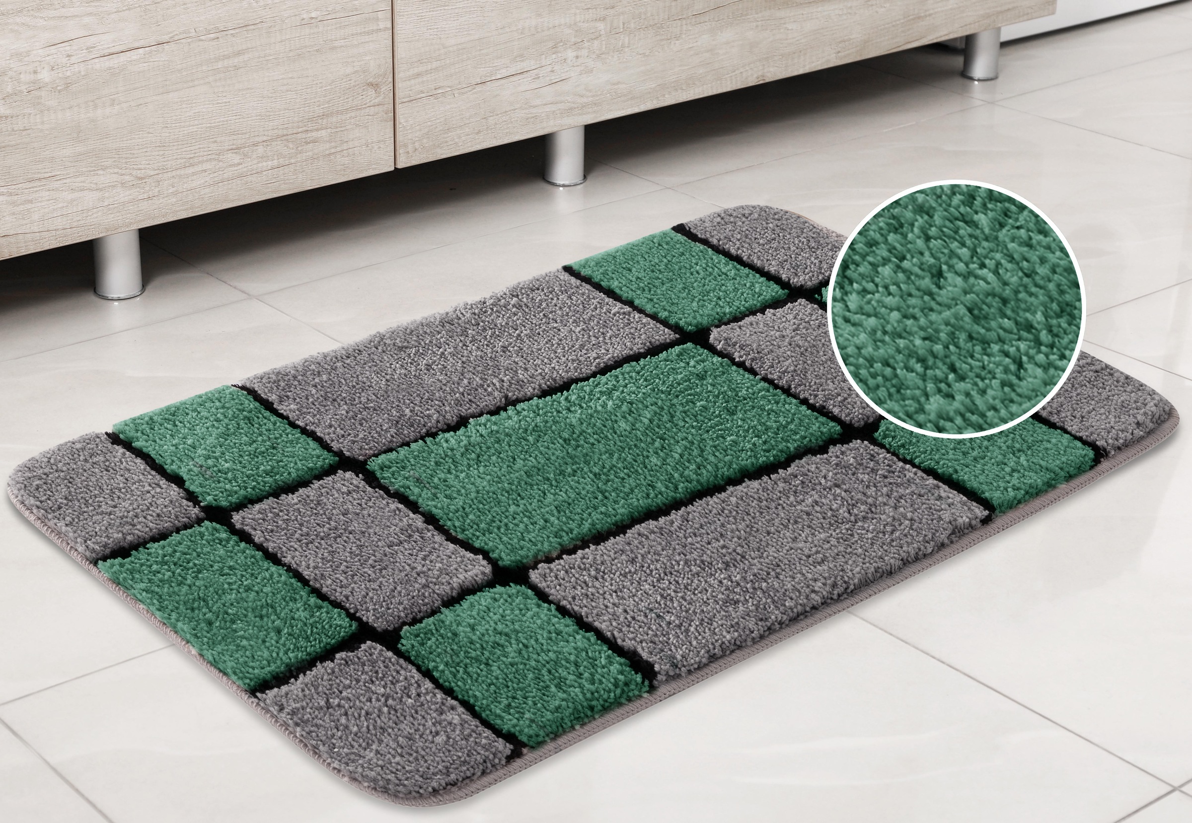 my home Badematte »Melli«, rutschhemmend beschichtet, fußbodenheizungsgeeignet, Badteppich, mit Muster, karierte Badematte