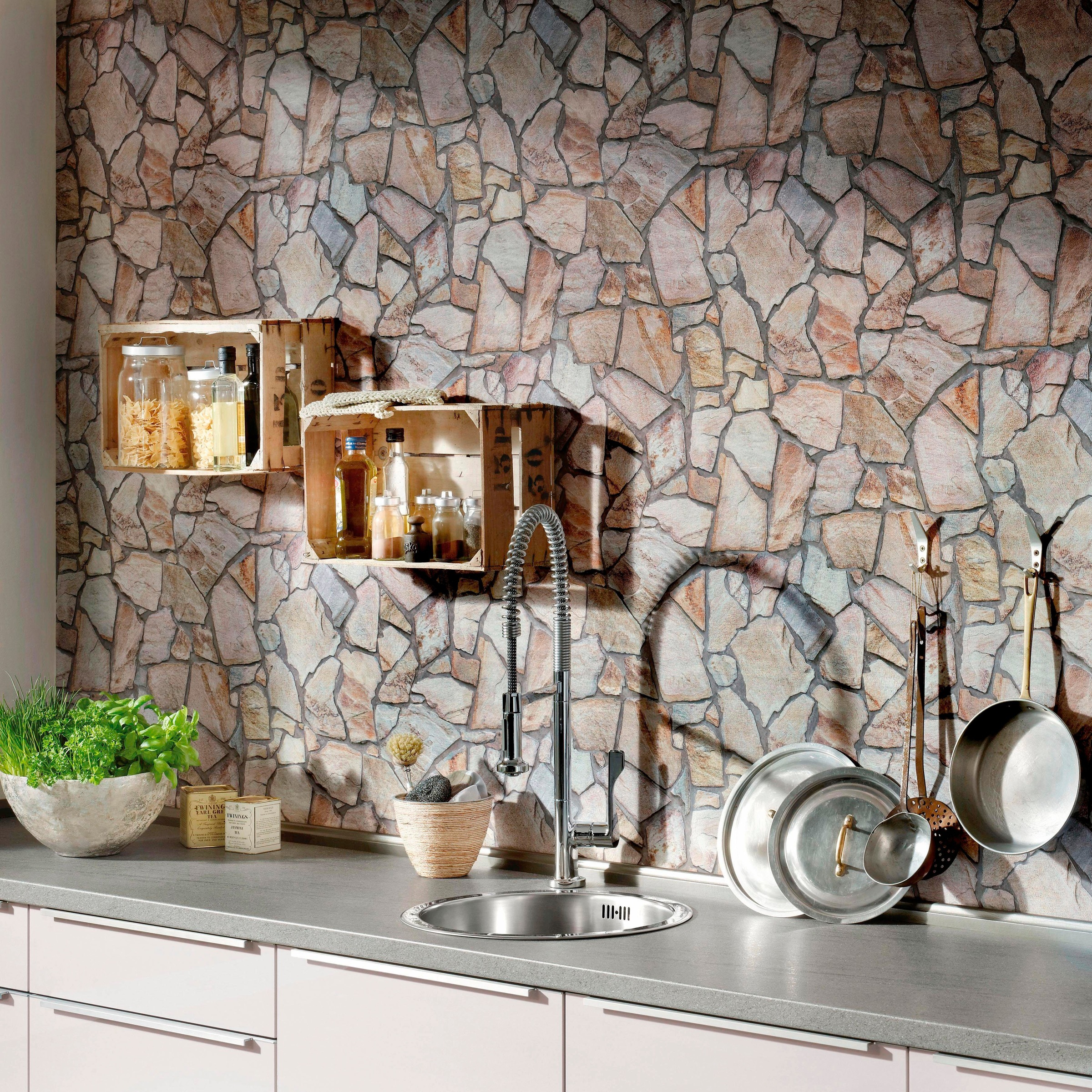 living walls Vliestapete »Best of Wood`n Stone 2nd Edition«, Steinoptik-gemustert-Motiv, Steintapete leicht strukturiert matt Backstein Tapeten Wohnzimmer Flur