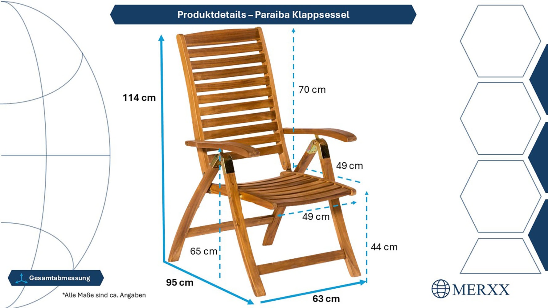 MERXX Garten-Essgruppe »Paraiba« Set, 7 Stk. tlg. 6 Klappsessel, 5-fach verstellbar, Ausziehtisch