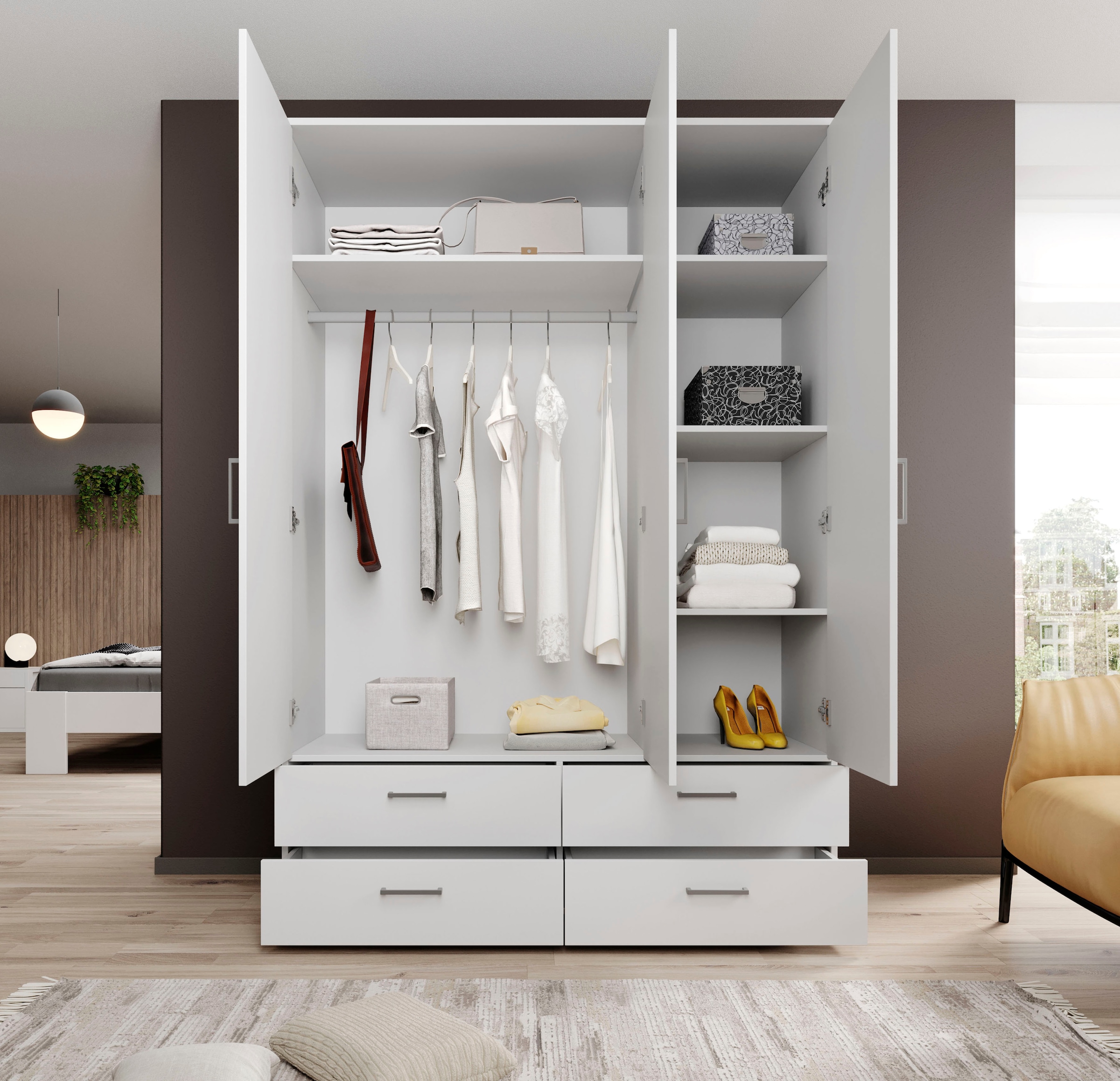 Schlafkontor Drehtürenschrank »Spazio«, weiß, Schlafzimmerschrank mit Spiegel