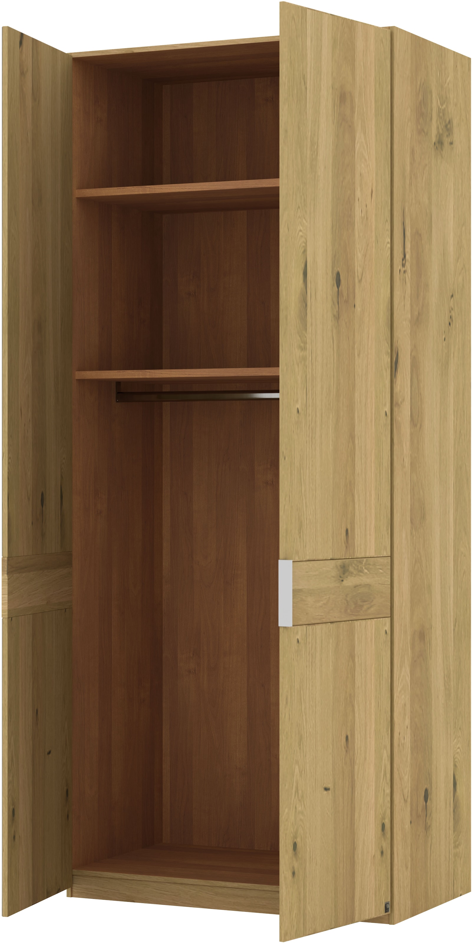 Musterring Drehtürenschrank »Savona, Kleiderschrank, Schrank, Garderobe, teilmassiv Eiche«, (mit Türdämpfern, mit Spiegel oder Glas, extra Böden, MADE IN GERMANY), Türen in Bianco-Eiche massiv, Spiegel-/Glastüren, verschiedene Größen