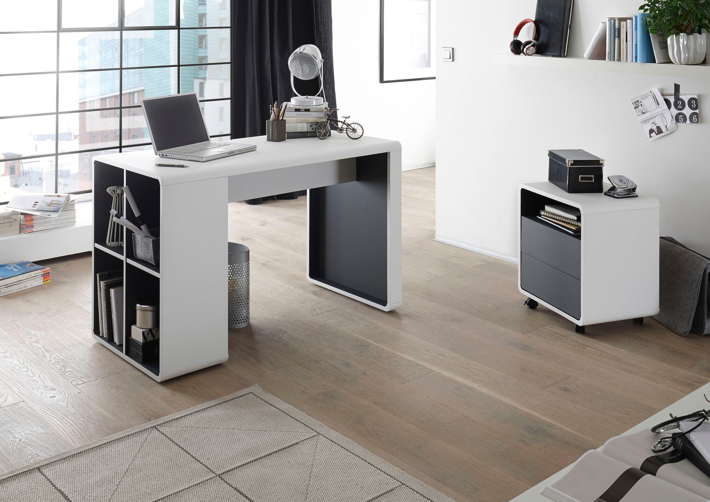 MCA furniture Rollcontainer »Tadeo«, weiß matt, Absetzungen in Grau Matt