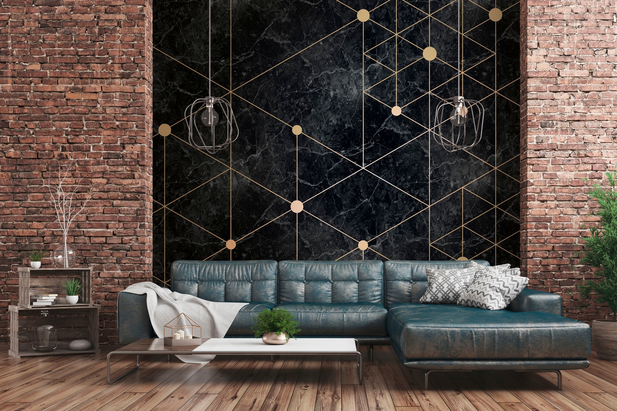 living walls Fototapete »The Wall«, Gold-Optik-geometrisch-grafisch, Fototapete Modern Tapete Geometrisch Tapeten Wohnzimmer Design Optik