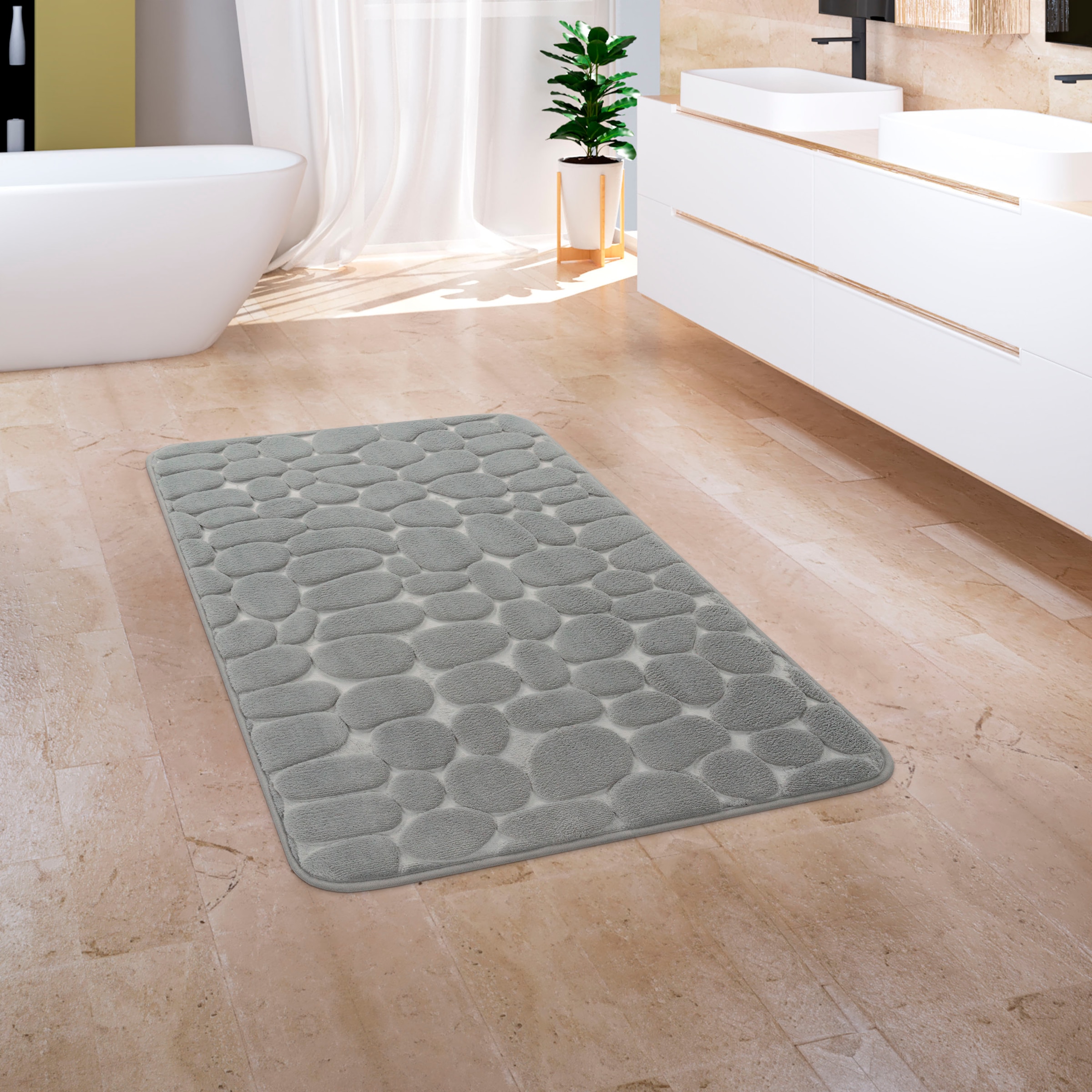 Paco Home Badematte »Corby 256«, Höhe 13 mm, fußbodenheizungsgeeignet, Badteppich, Uni Farben, Motiv Steine, Hoch-Tief Effekt