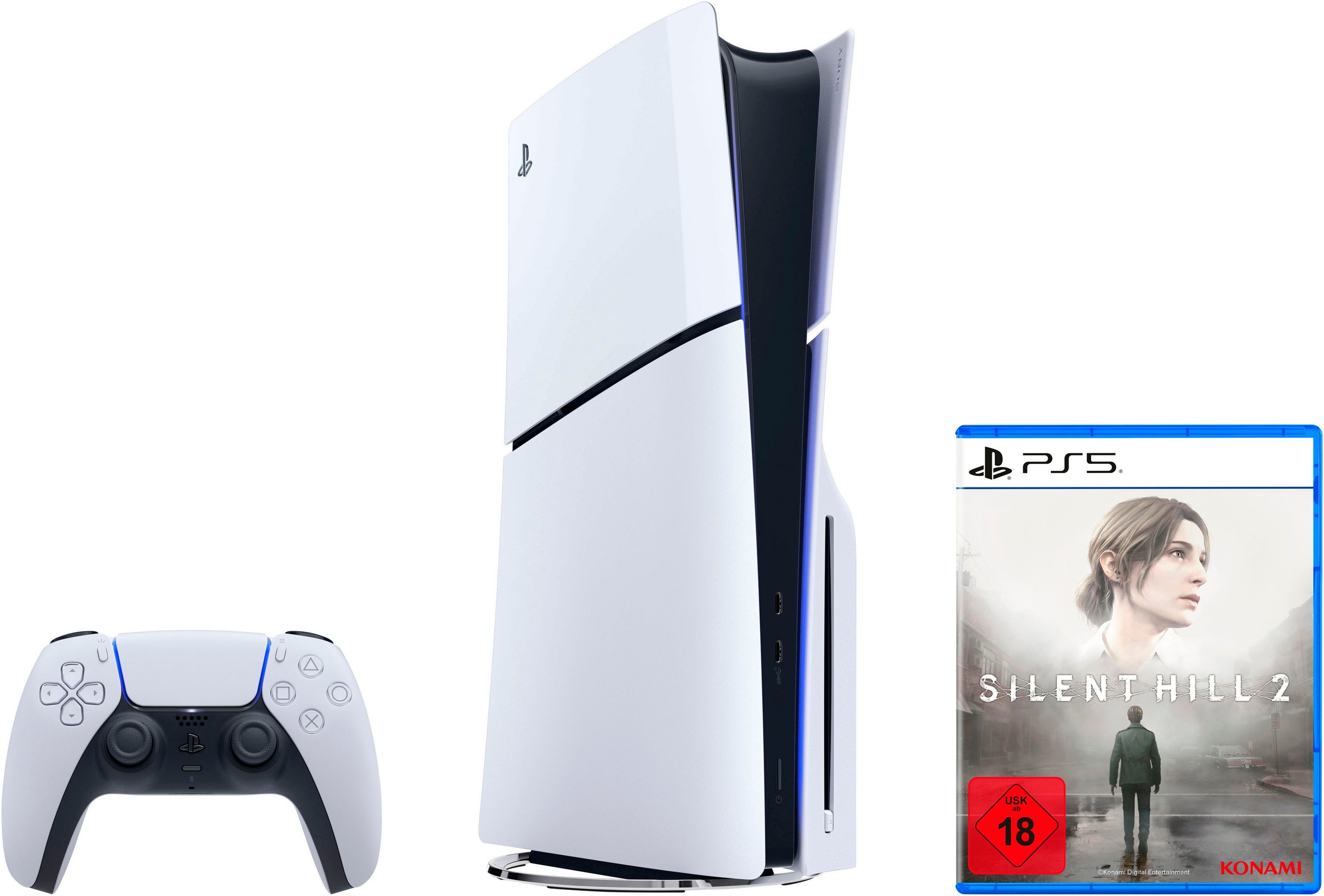 PLAYSTATION 5 Konsolen-Set »PS5 Disk Edition (Slim) + Silent Hill 2« 1.000 GB weiß/schwarz Vertikaler Standfuß für PS5 Konsolen separat erhältlich