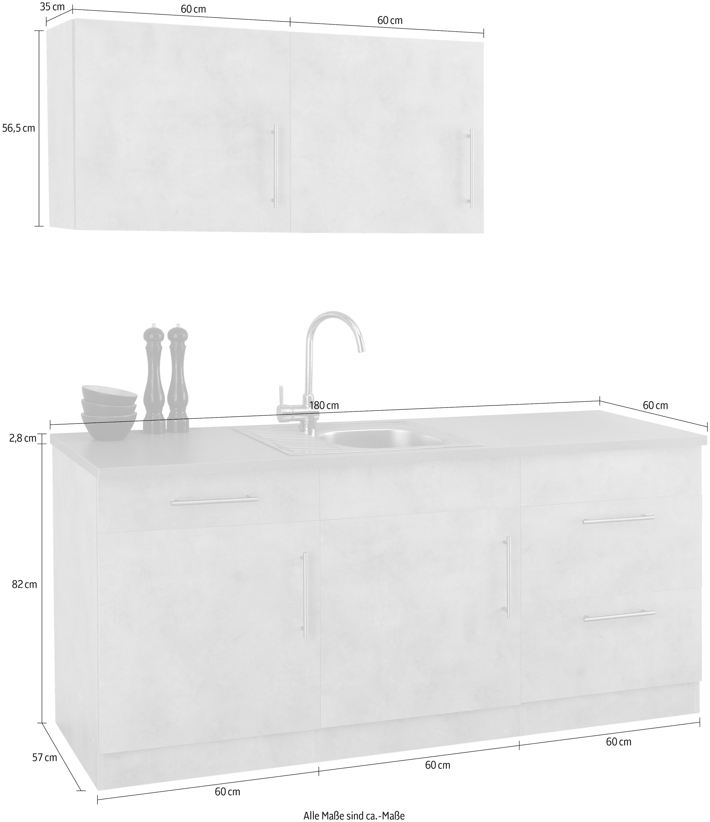 wiho Küchen Küche »Cali«, Raten Breite E-Geräten, mit 180 cm wahlweise auf kaufen